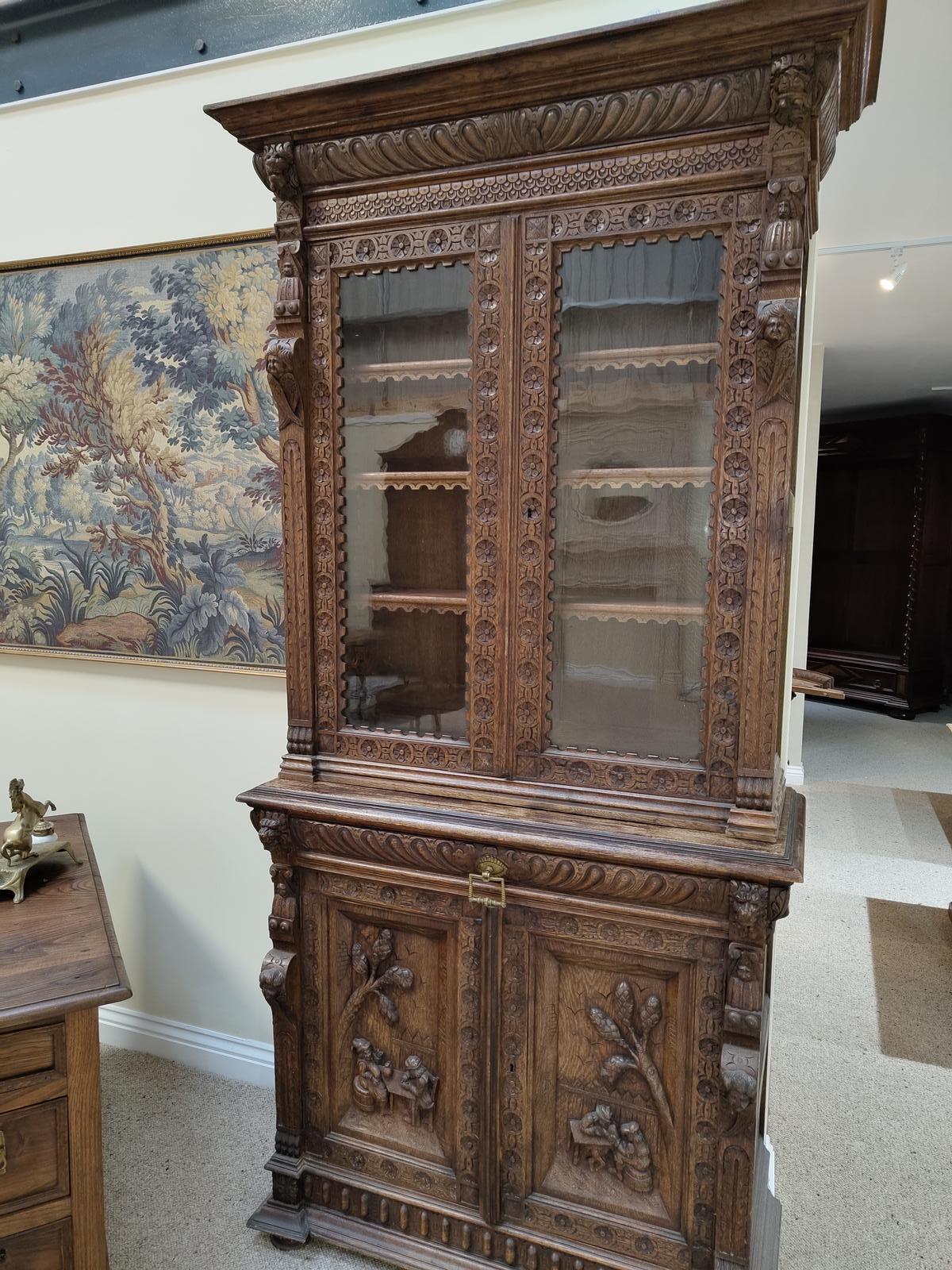 Antique Carved Bookcase Cabinet (1 of 9)