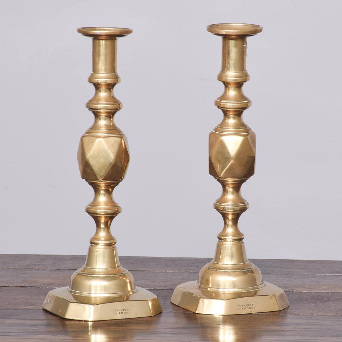 A Pair of Brass ‘King of Diamonds’ Candlesticks (1 of 7)