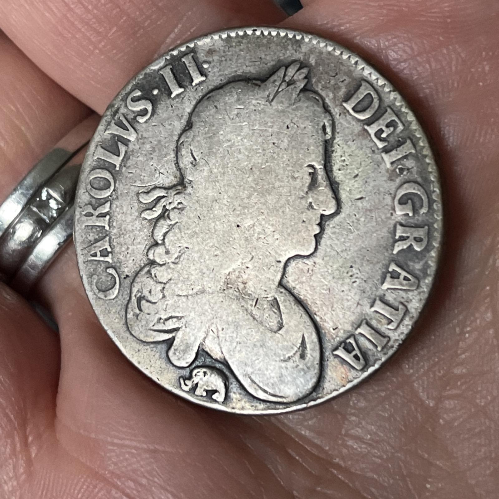 Charles II - Silver 1666 Crown - Regnal Year :  XVIII - Elephant Below Bust (1 of 10)