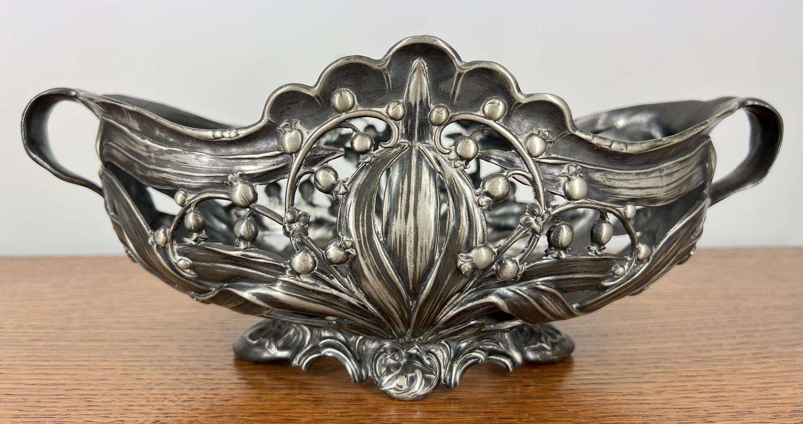 Bowl Vintage French Metal Centrepiece Art Nouveau Style (1 of 10)