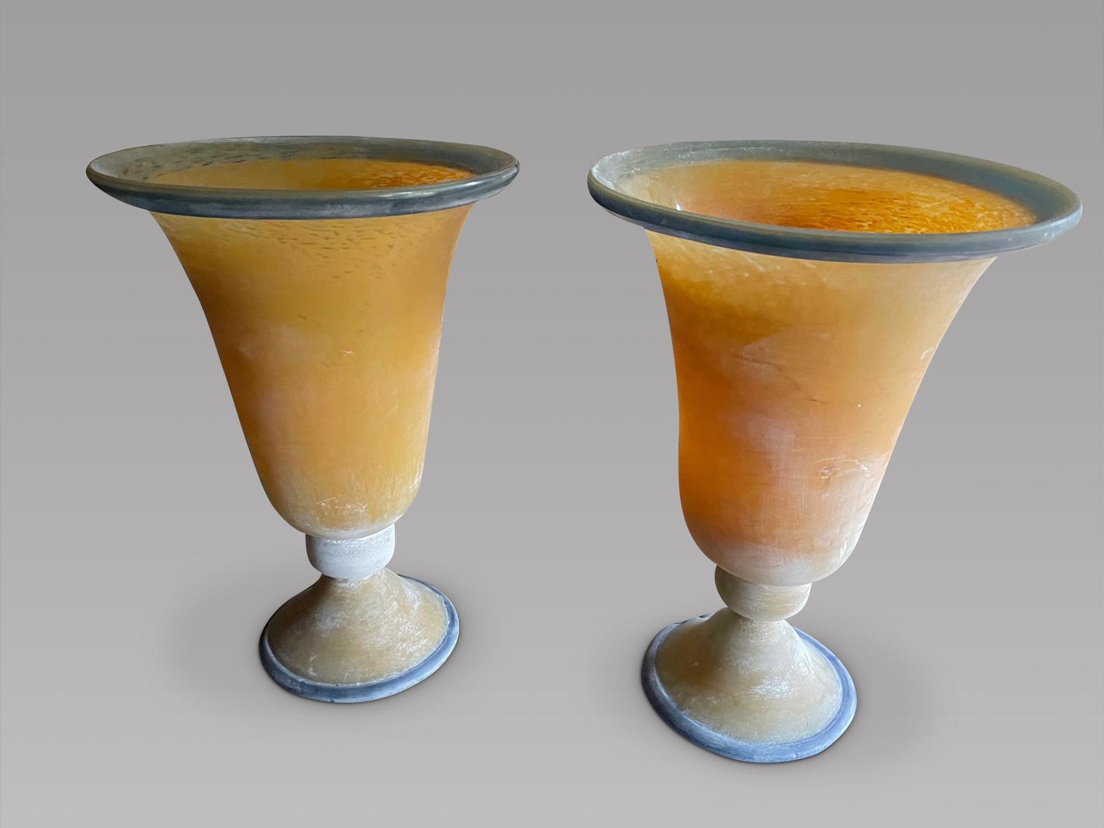 Pair of Attractive Opaque Amber & Blue Glass Table Uplighters (1 of 2) Pair of Attractive Opaque Amber & Blue Glass Table Uplighters (1 of 2)