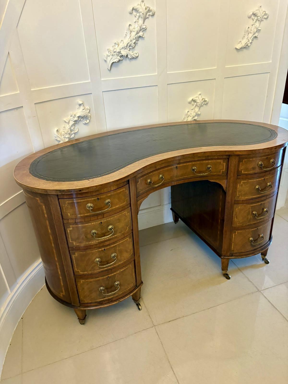 Large Antique Edwardian Quality Inlaid Mahogany Freestanding Kidney Shaped Desk (1 of 13) Large Antique Edwardian Quality Inlaid Mahogany Freestanding Kidney Shaped Desk (1 of 13)