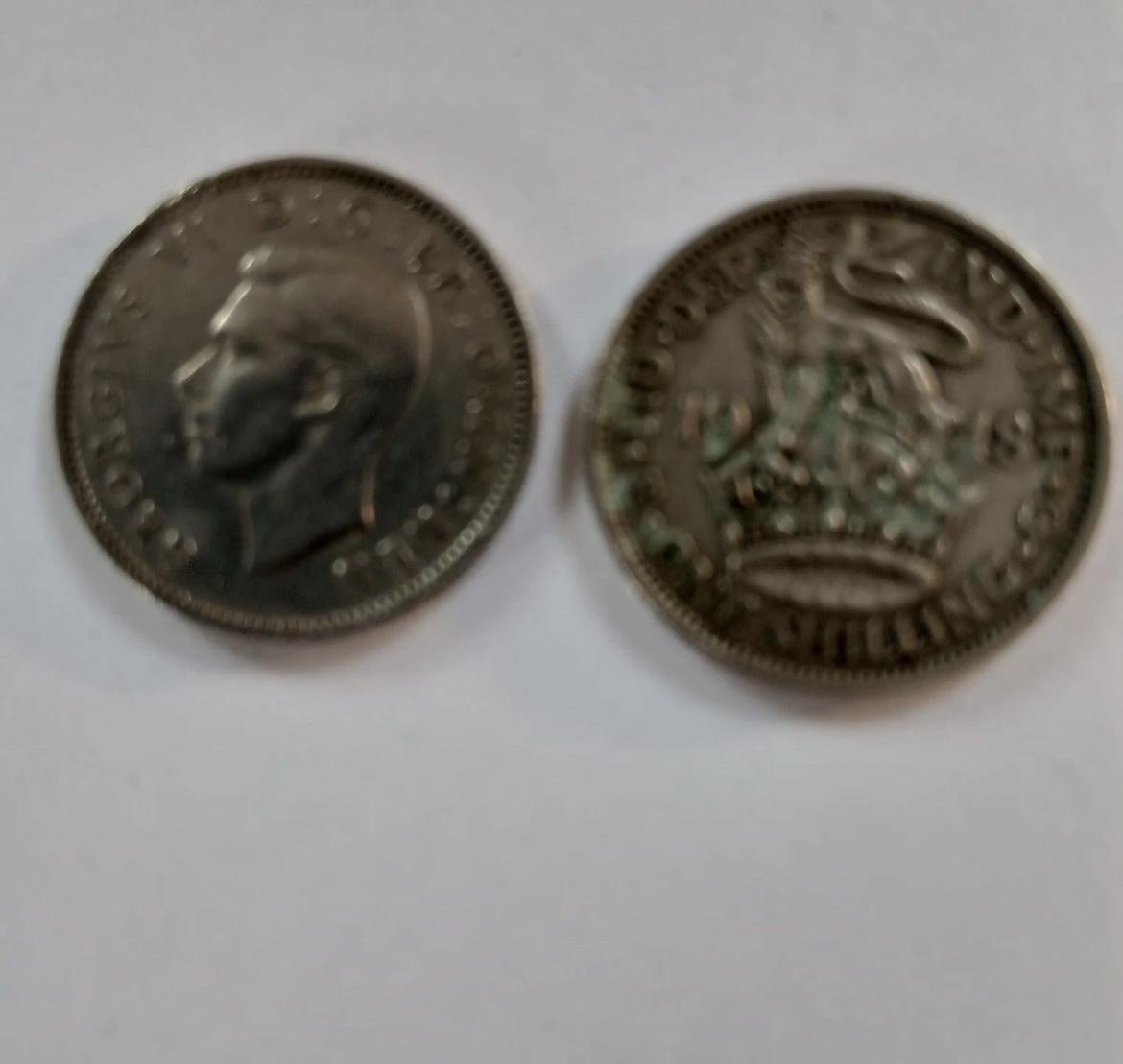 British One Shilling Pieces. English 1948/1951 (1 of 1)