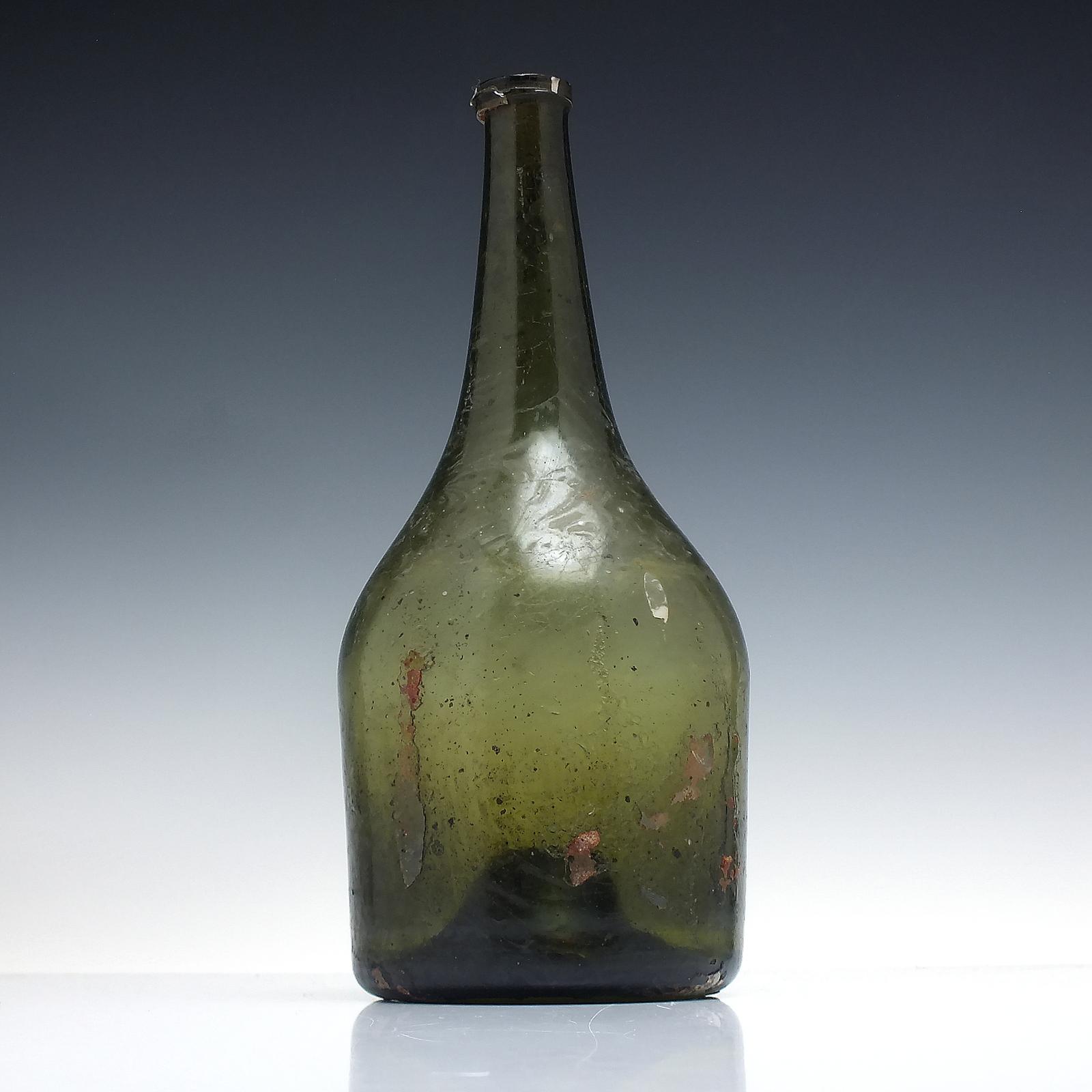 18th Century Green Glass Iridescent Champagne Bottle c.1750 (1 of 3) 18th Century Green Glass Iridescent Champagne Bottle c.1750 (1 of 3)