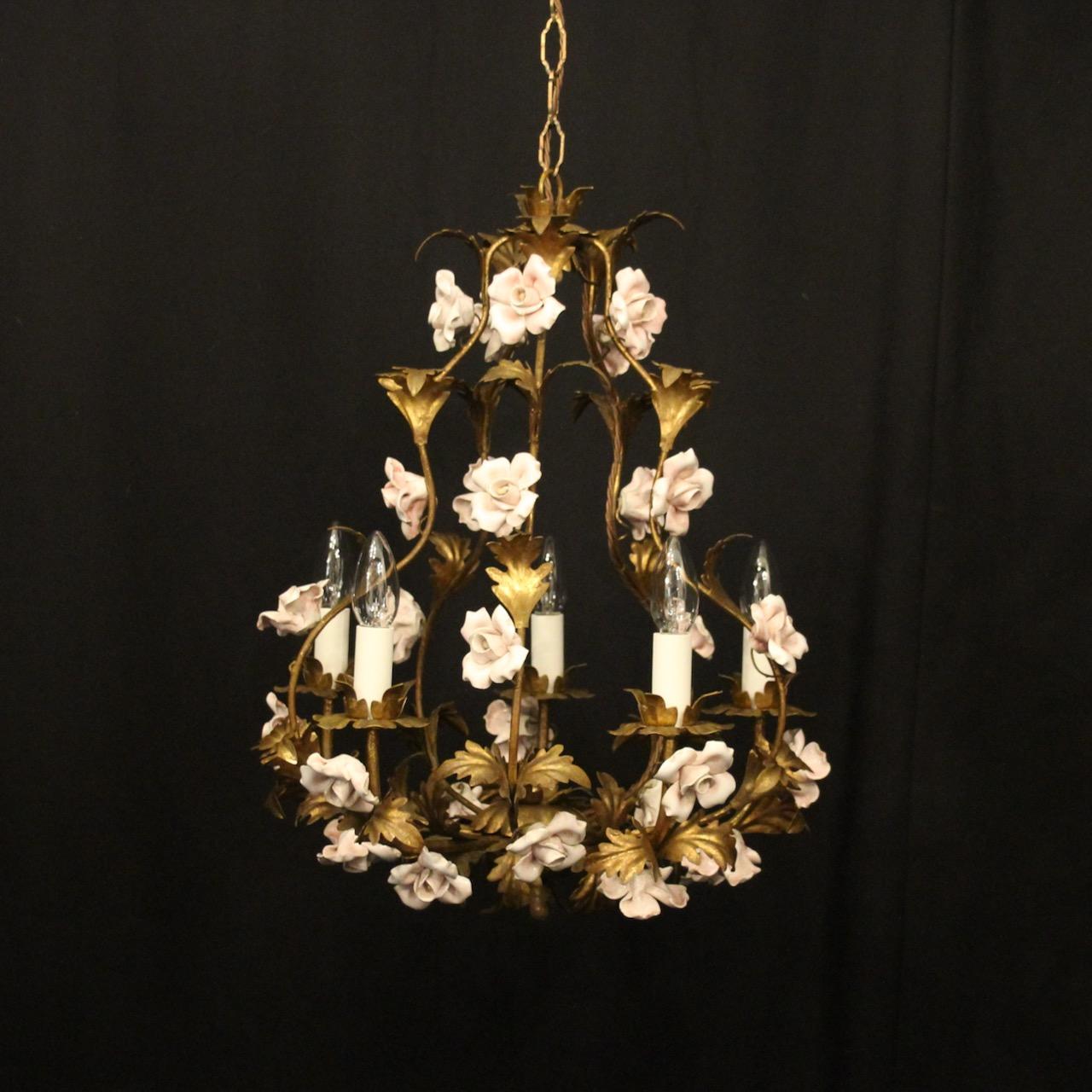 French Toleware 5 Light Flower Chandelier (1 of 10)