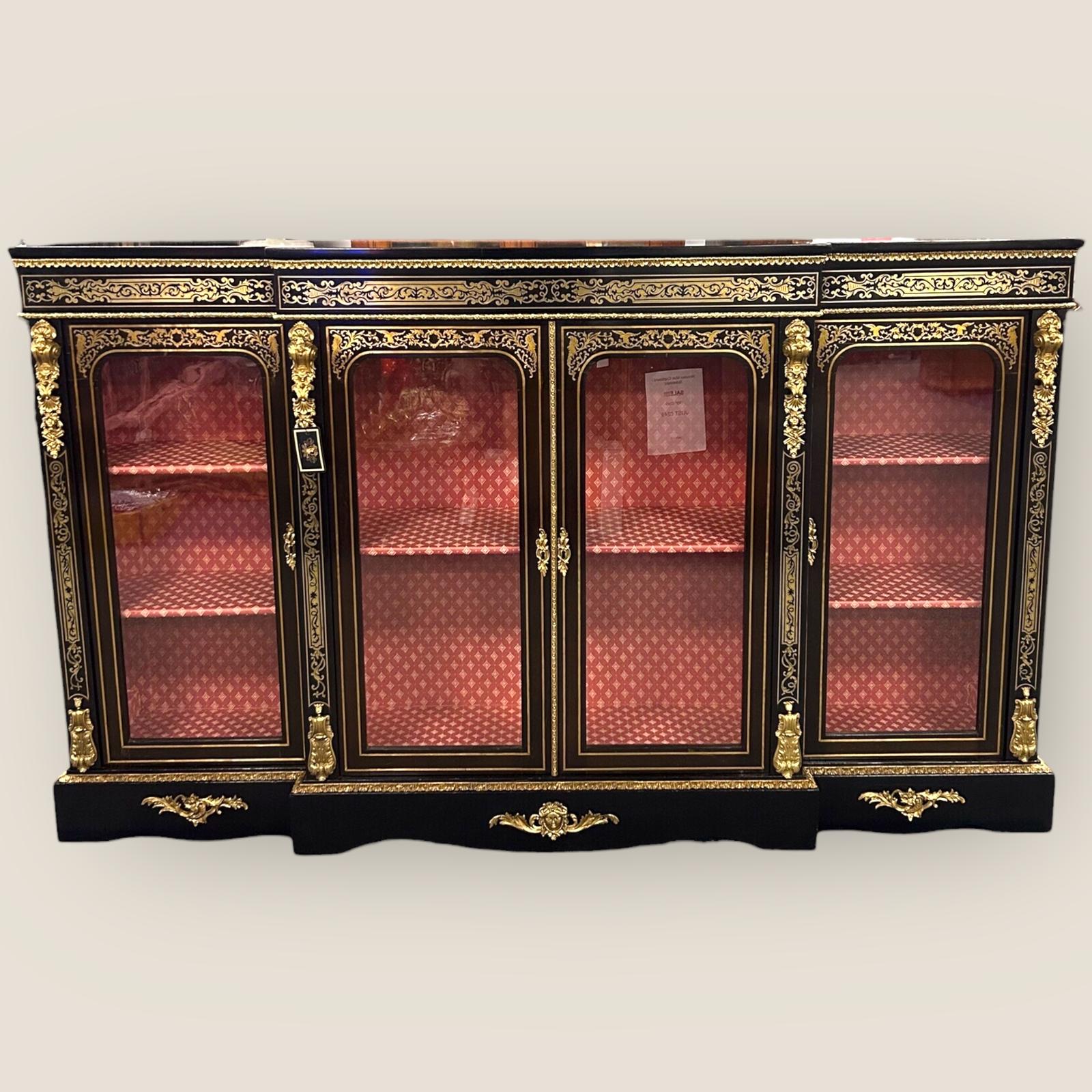 Antique Victorian Ebonised & Brass Inlaid Boulle Breakfront Credenza Sideboard (1 of 6)