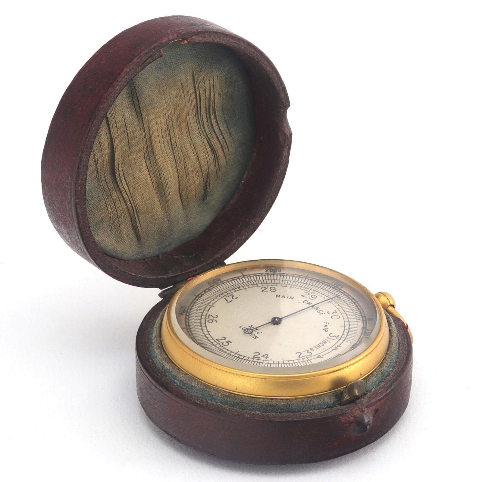 Cased Gilt Compensated Pocket Barometer Altimeter by MTC London c.1880 (1 of 9) Cased Gilt Compensated Pocket Barometer Altimeter by MTC London c.1880 (1 of 9)