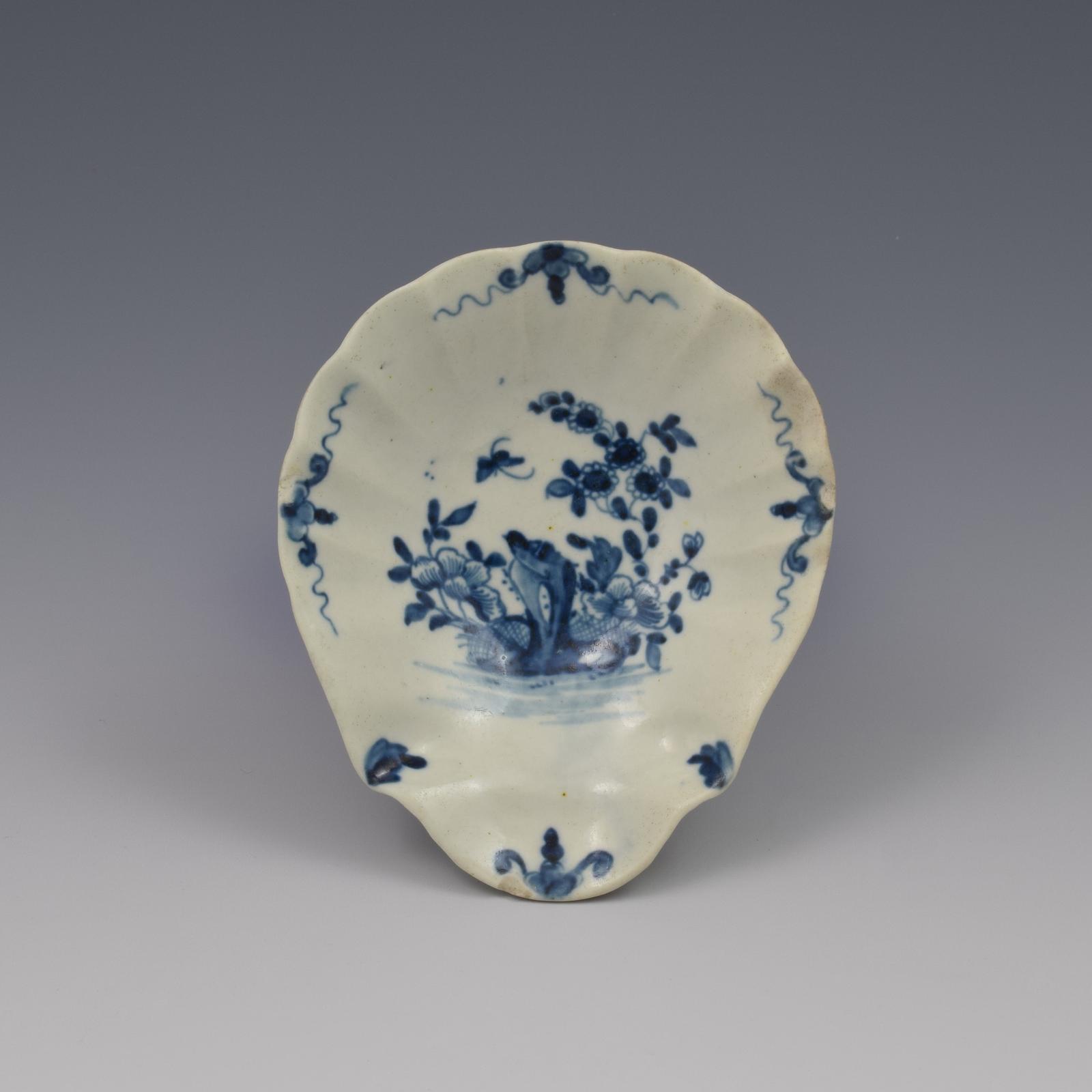 Rare First Period Worcester Porcelain Two-peony Rock Bird Scallop Shell Pickle Dish c.1755 (1 of 7)