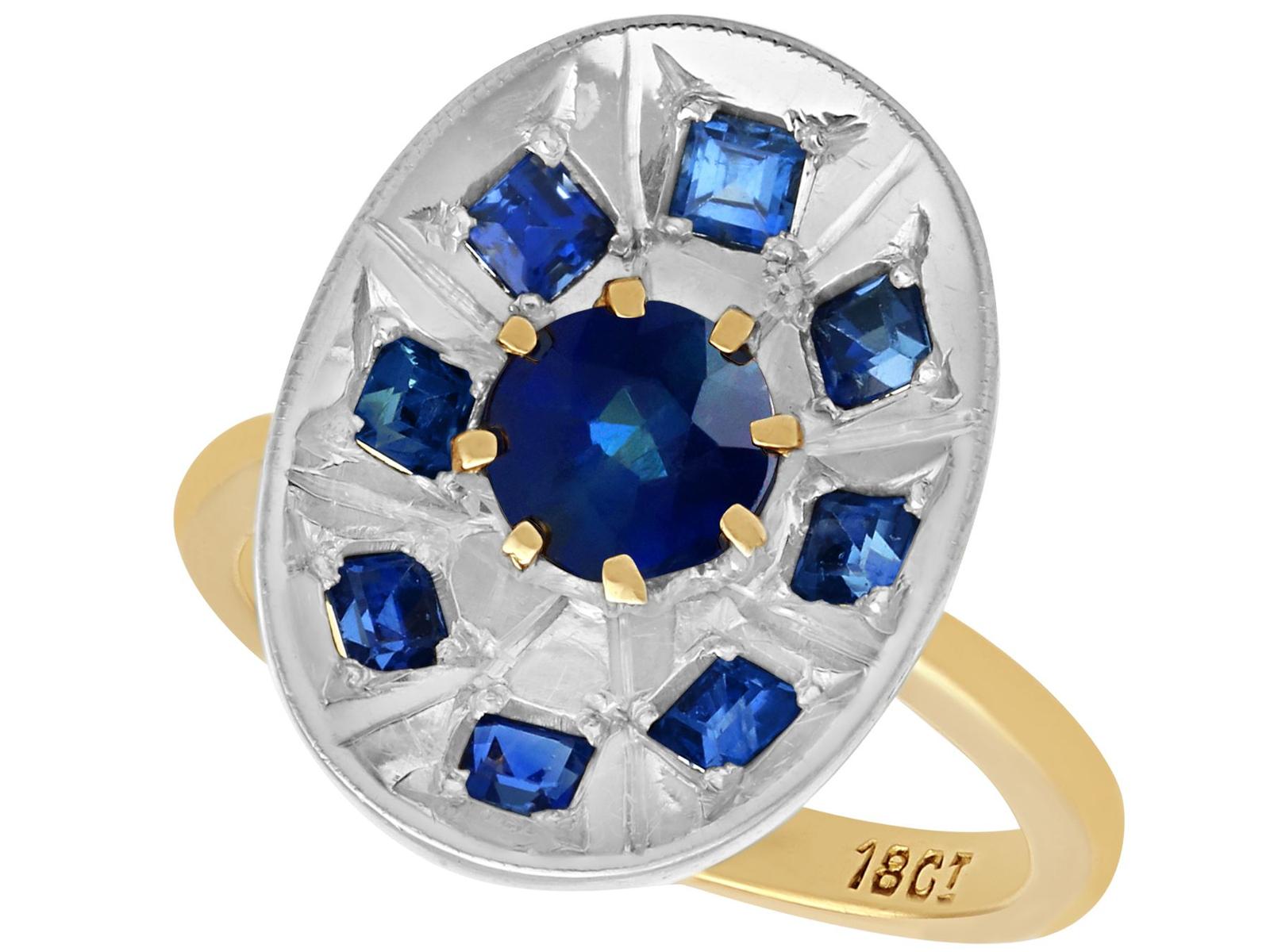 Vintage 0.85ct Sapphire & 18ct Yellow Gold Dress Ring c.1950 (1 of 9)