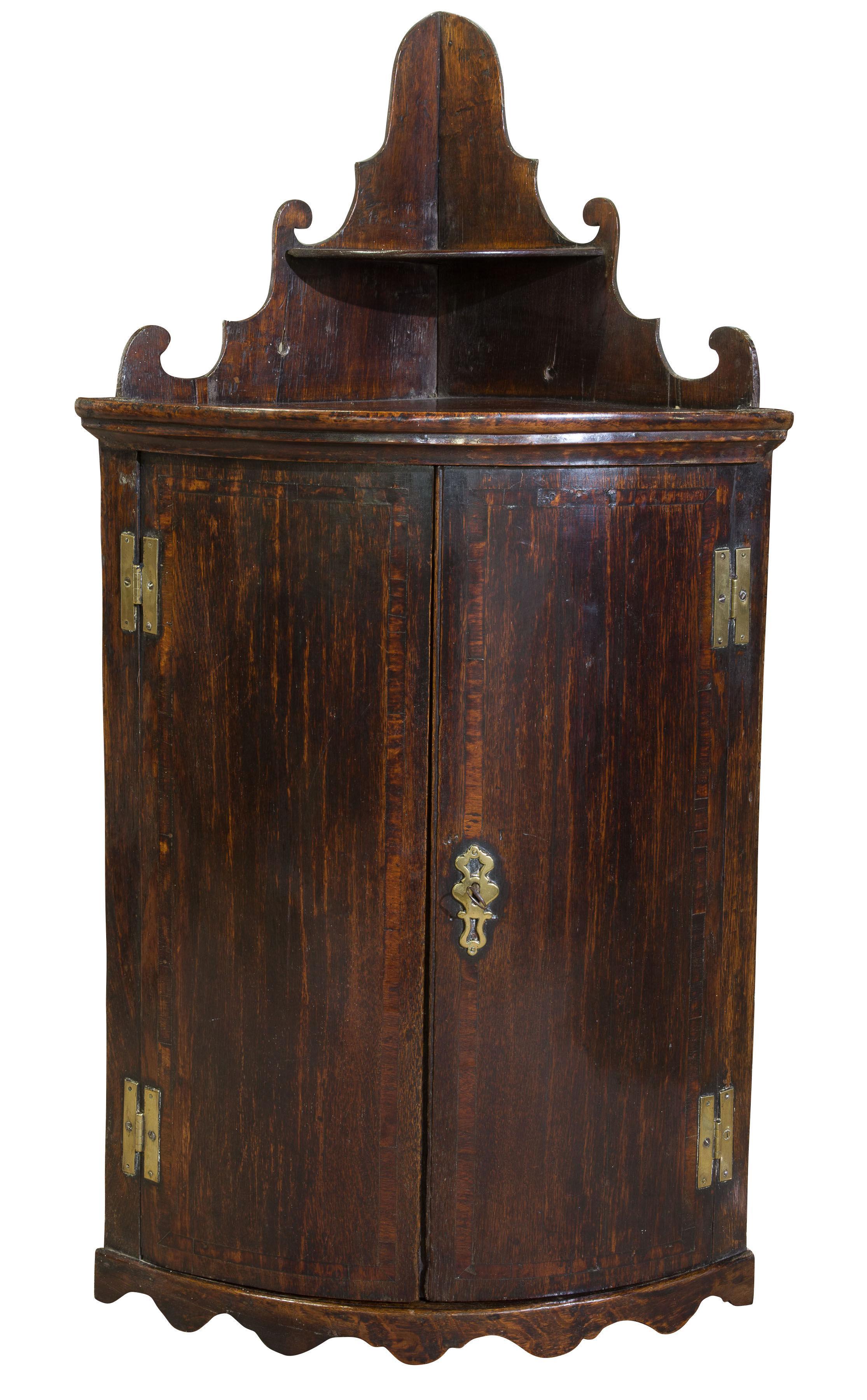 Georgian Oak and Mahogany Banded Bow-Front Corner Cupboard (1 of 1)