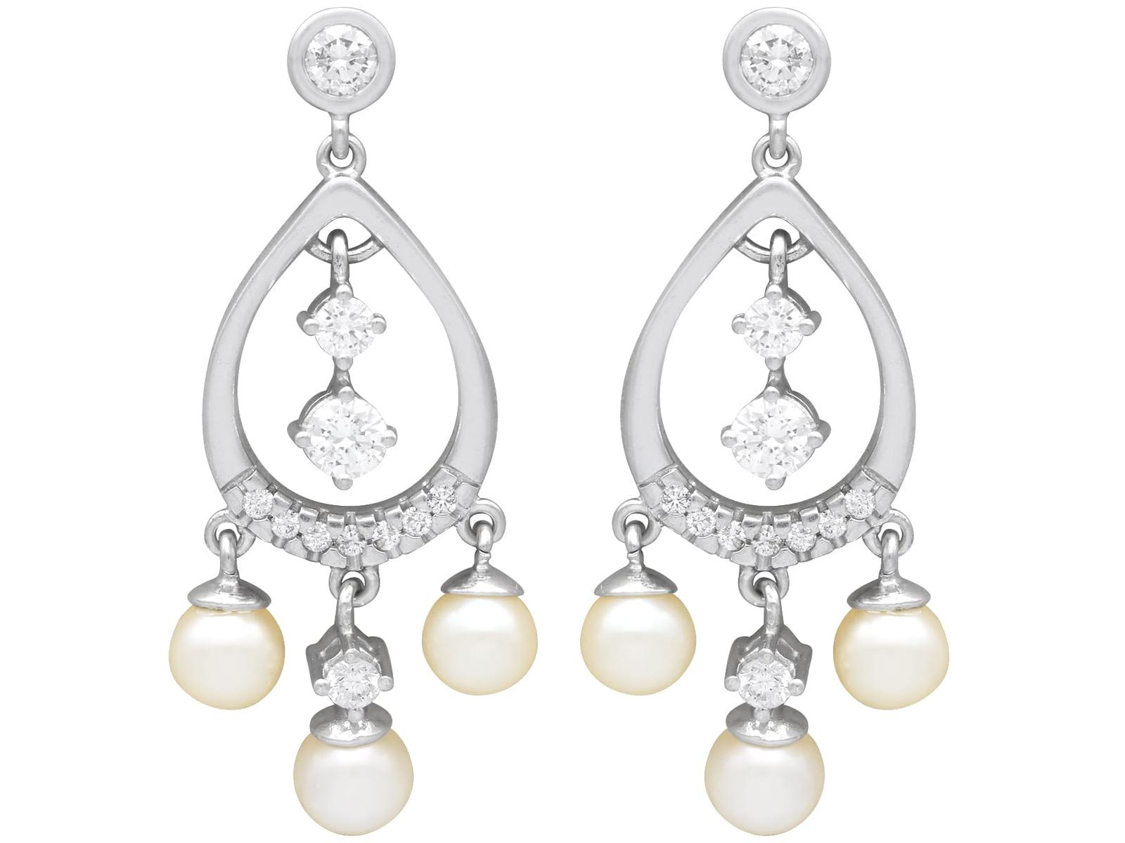 Vintage 1.16ct Diamond & Pearl, 14ct White Gold Drop Earrings (1 of 19)