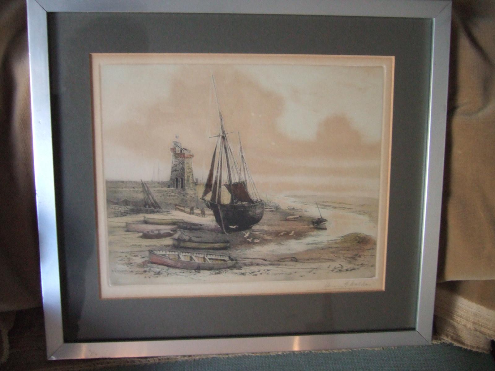 Henry George Walker (1876-1932): coloured etching of Lynmouth Harbour, Devon (1 of 4)