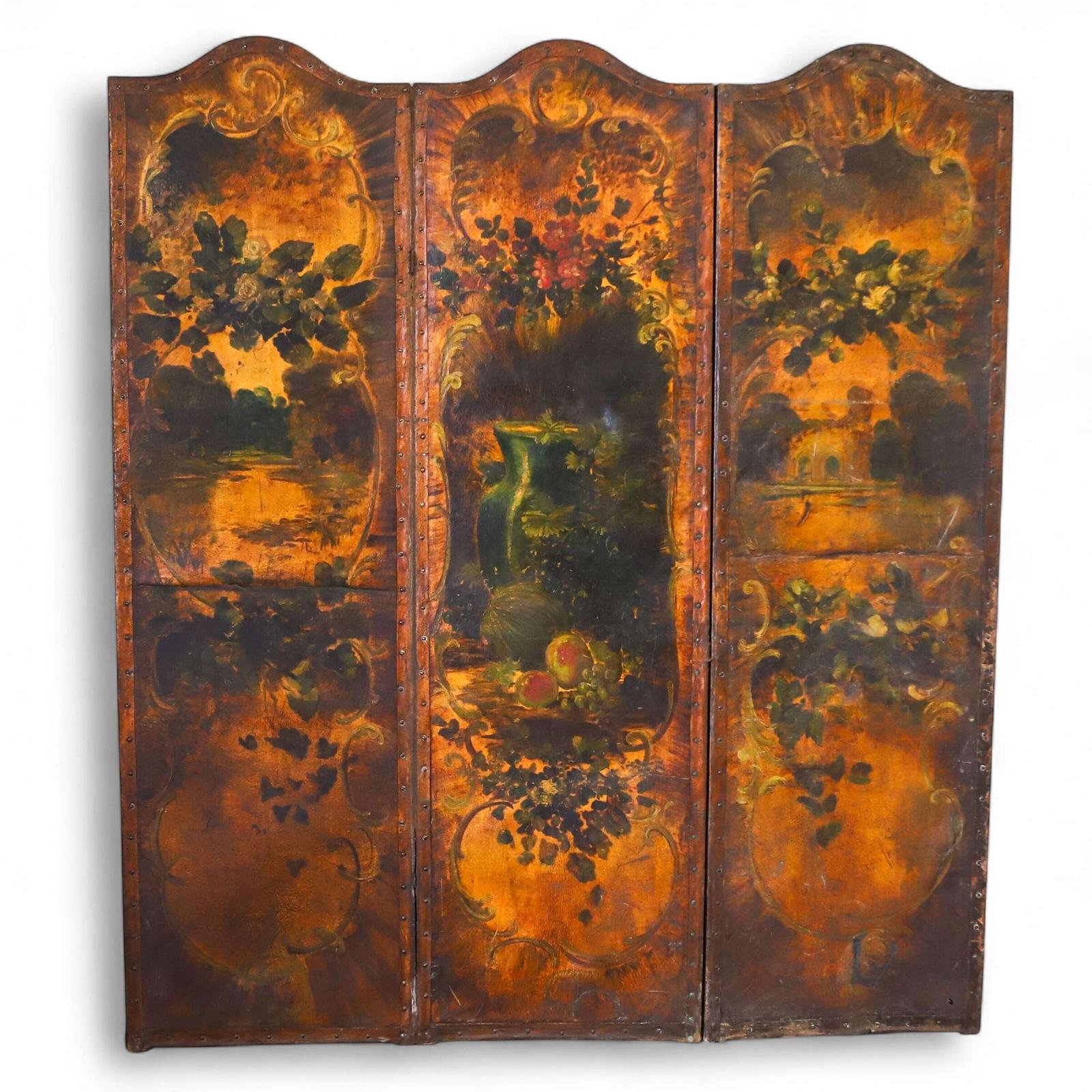 Late 19th Century Hand-Painted Leather Screen (c. 1890–1900) (1 of 27)