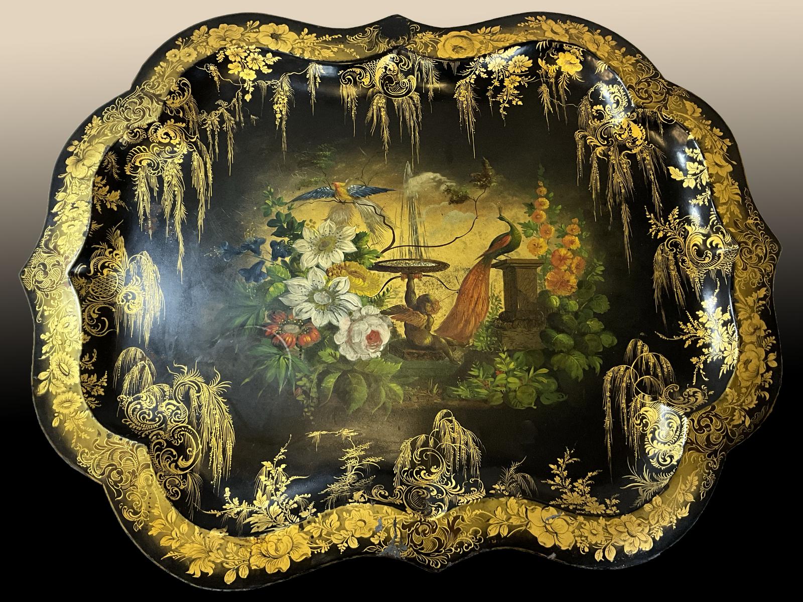 Mid Victorian Japanned & Hand Painted Tin Tray (1 of 7)