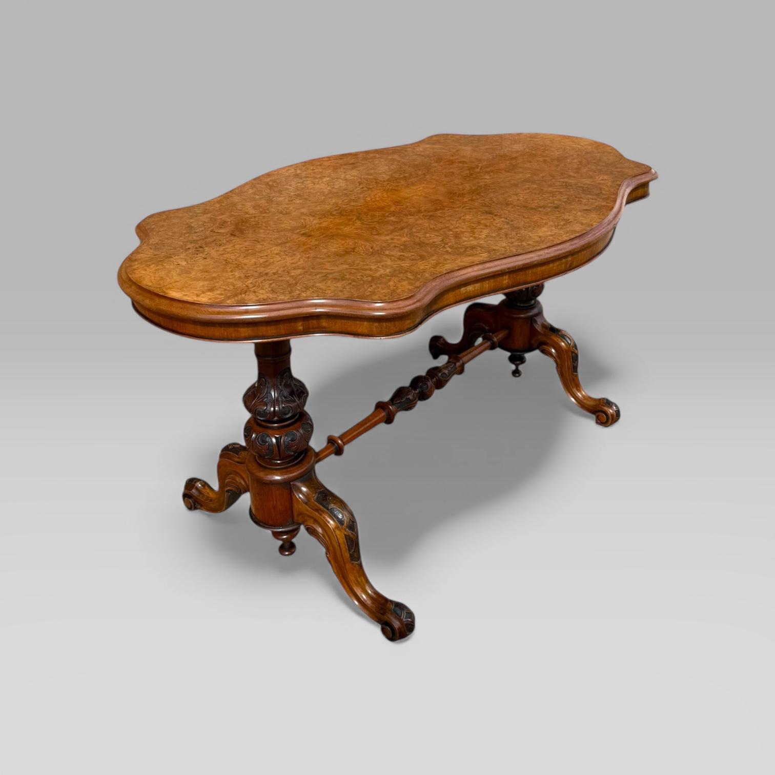 Victorian Burr Walnut Serpentine Shaped Centre Table with Carved Stretcher Legs (1 of 11) Victorian Burr Walnut Serpentine Shaped Centre Table with Carved Stretcher Legs (1 of 11)
