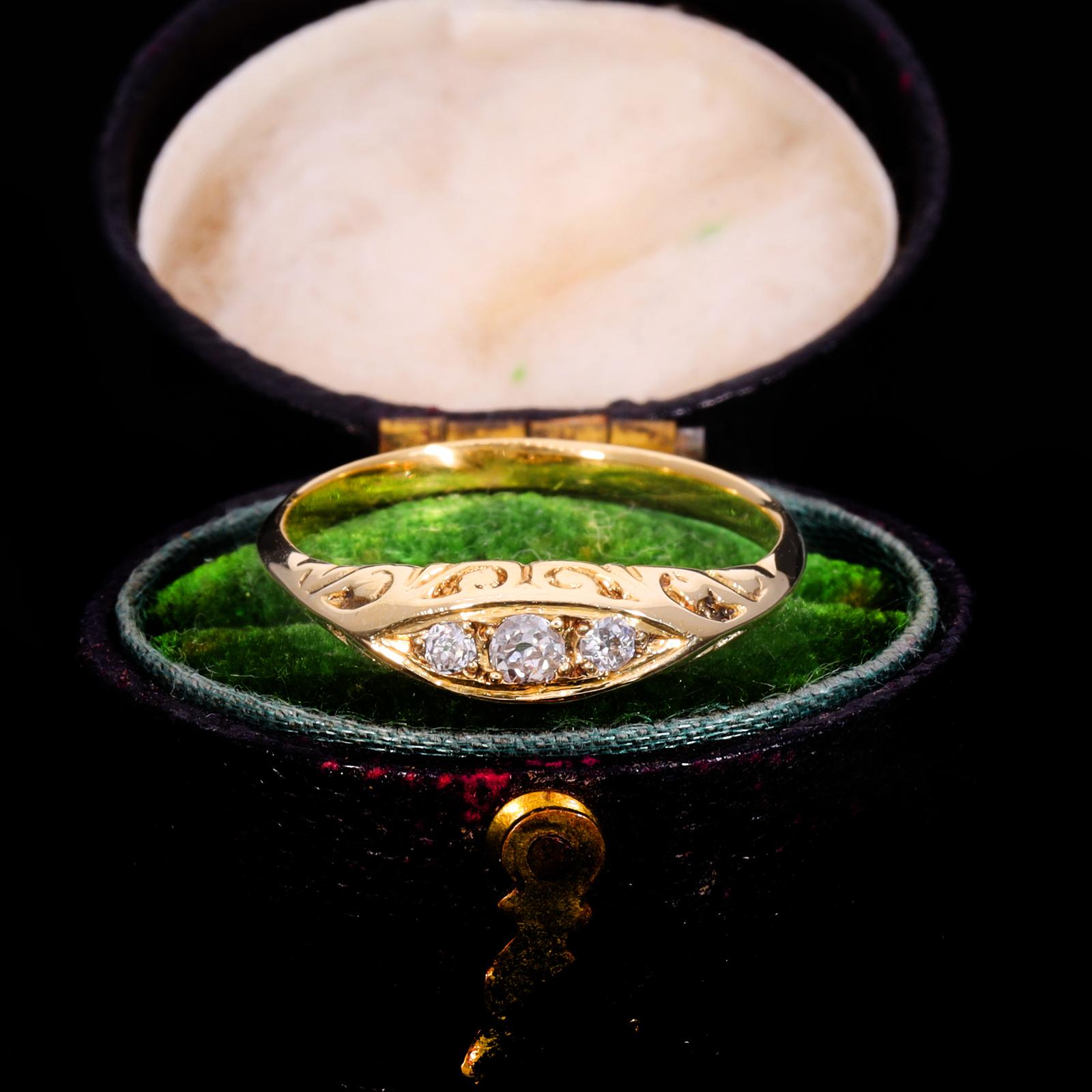 The Antique Victorian Three Diamond Engraved Ring (1 of 10)