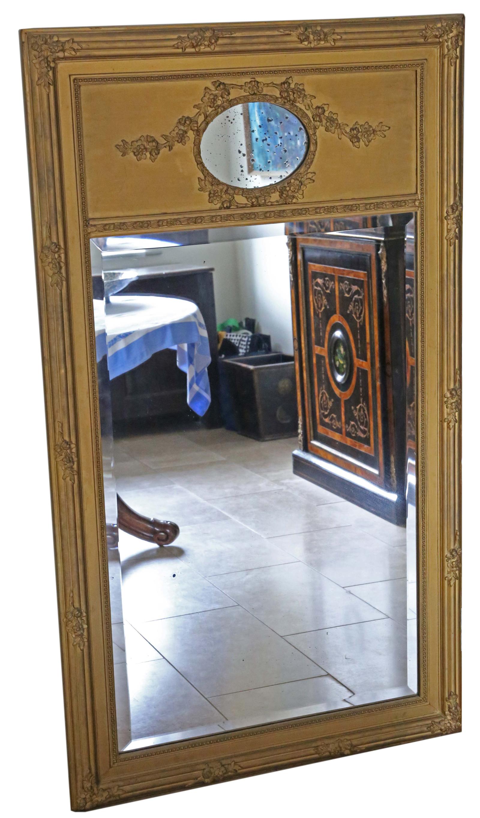 Antique C1900 Large Quality Gilt Floor Wall Overmantle Trumeau Mirror (1 of 4)