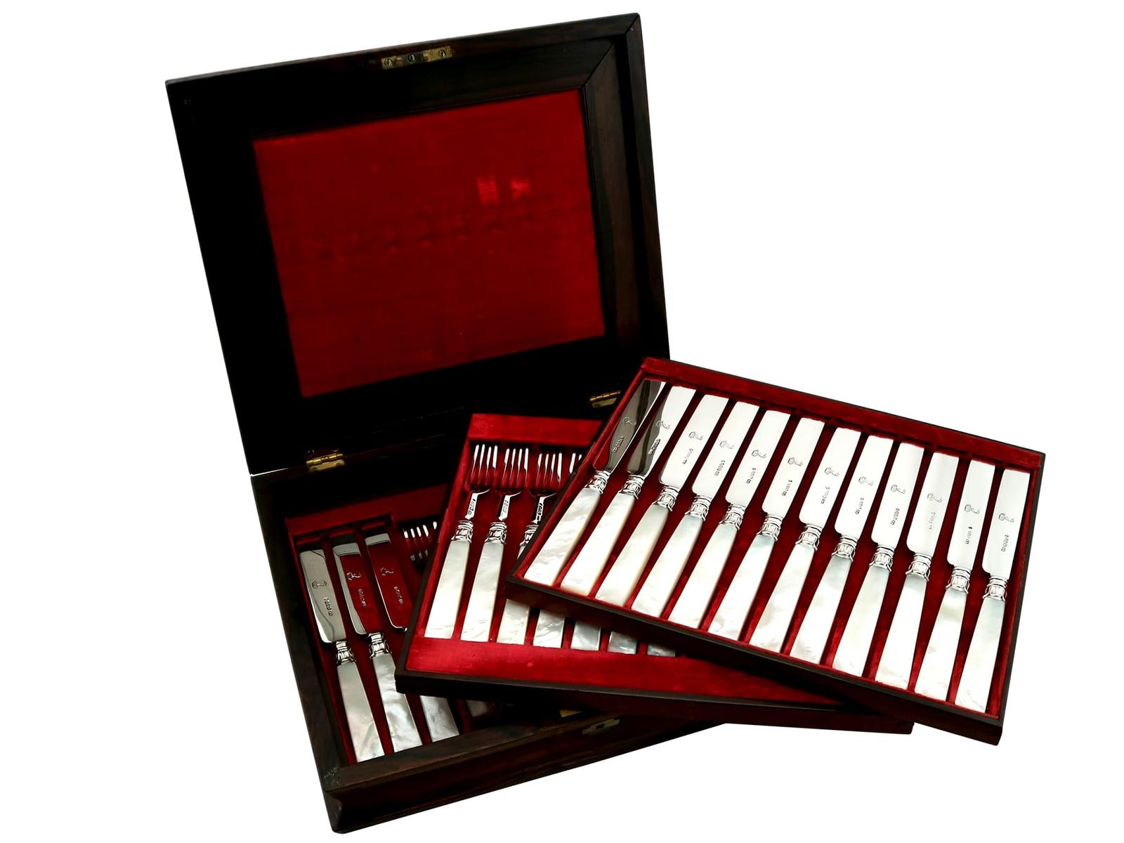 Antique Victorian Sterling Silver & Mother of Pearl Fruit / Dessert Service (1 of 20)