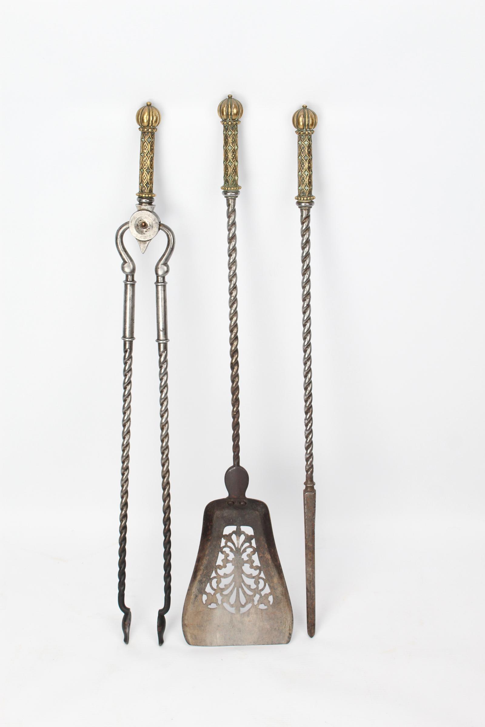 Set Victorian Brass & Steel Fire Tools (1 of 13)