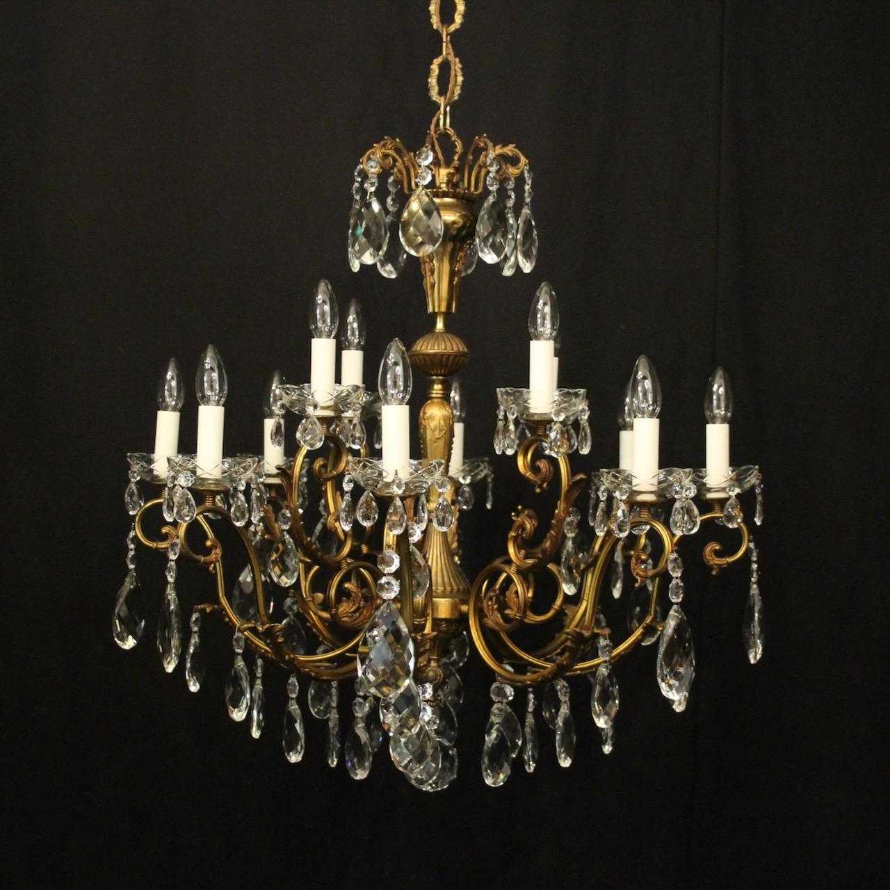 French 12 Light Gilded Brass Antique Chandelier (1 of 10)