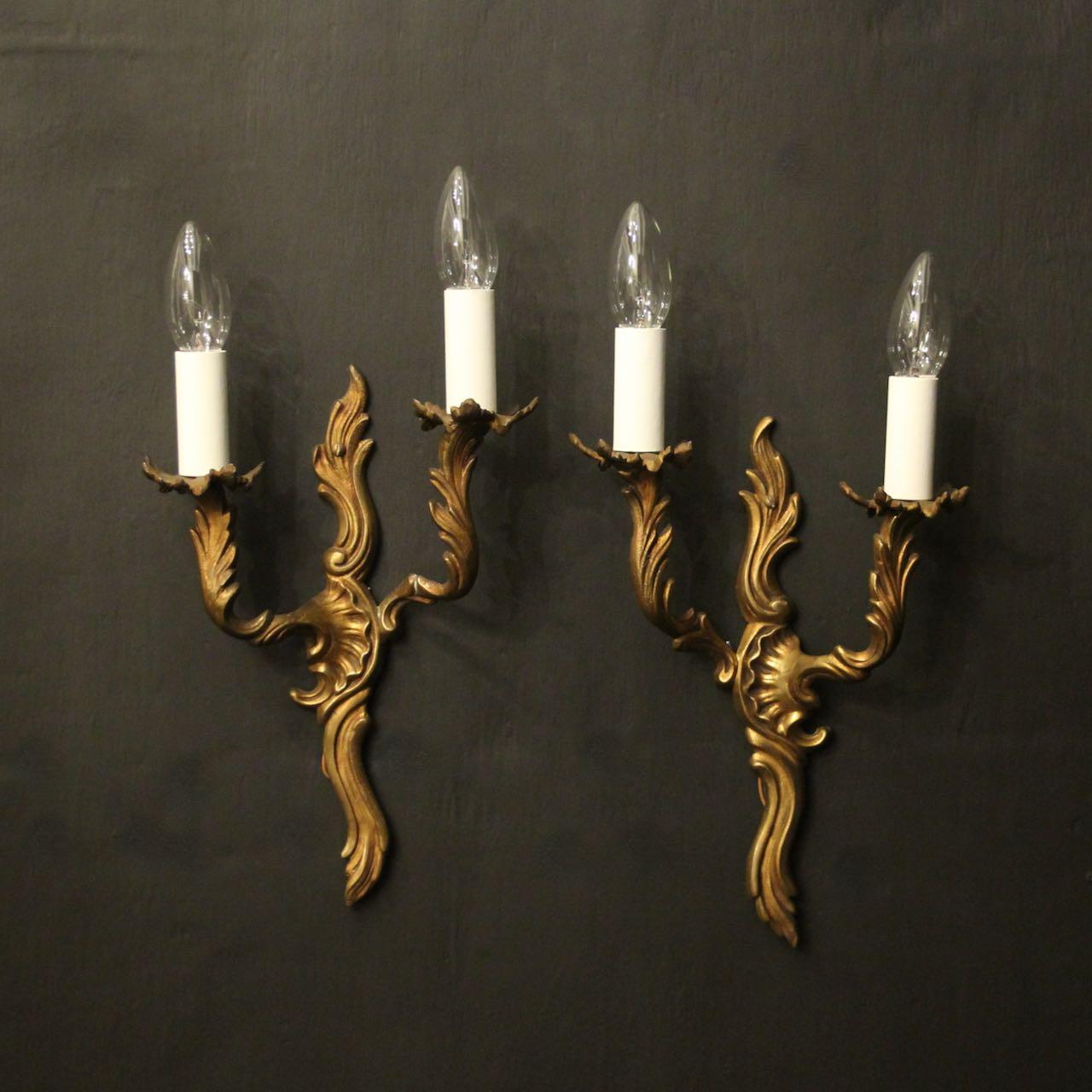 French Pair Of Gilded Brass Antique Wall Lights (1 of 10)