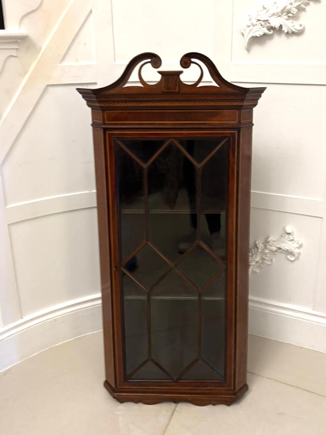 Antique Edwardian Quality Inlaid Mahogany Wall Hanging Corner Display Cabinet (1 of 8)