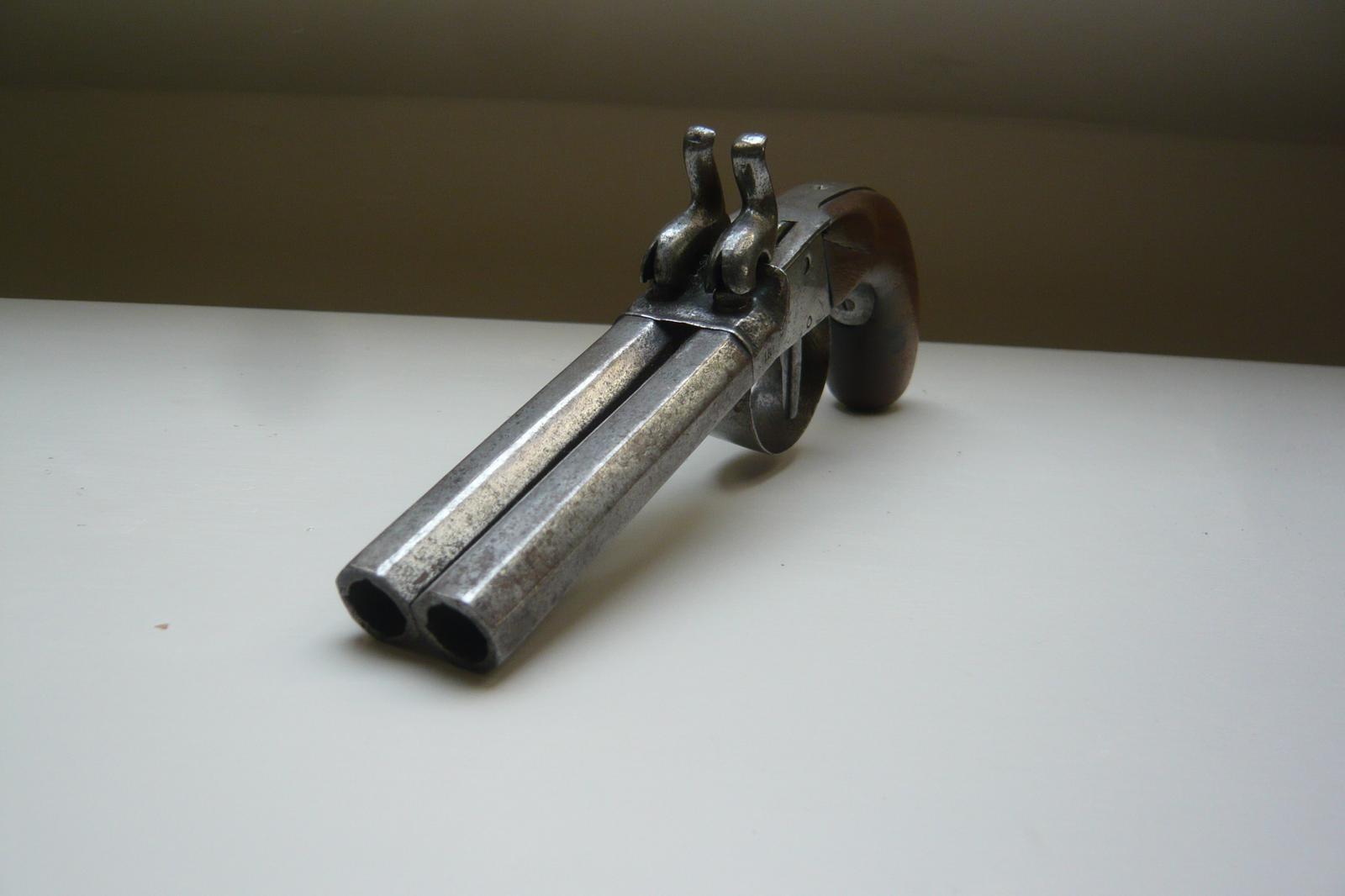 19TH CENTURY DOUBLE BARREL PERCUSSION PISTOL (1 of 12)