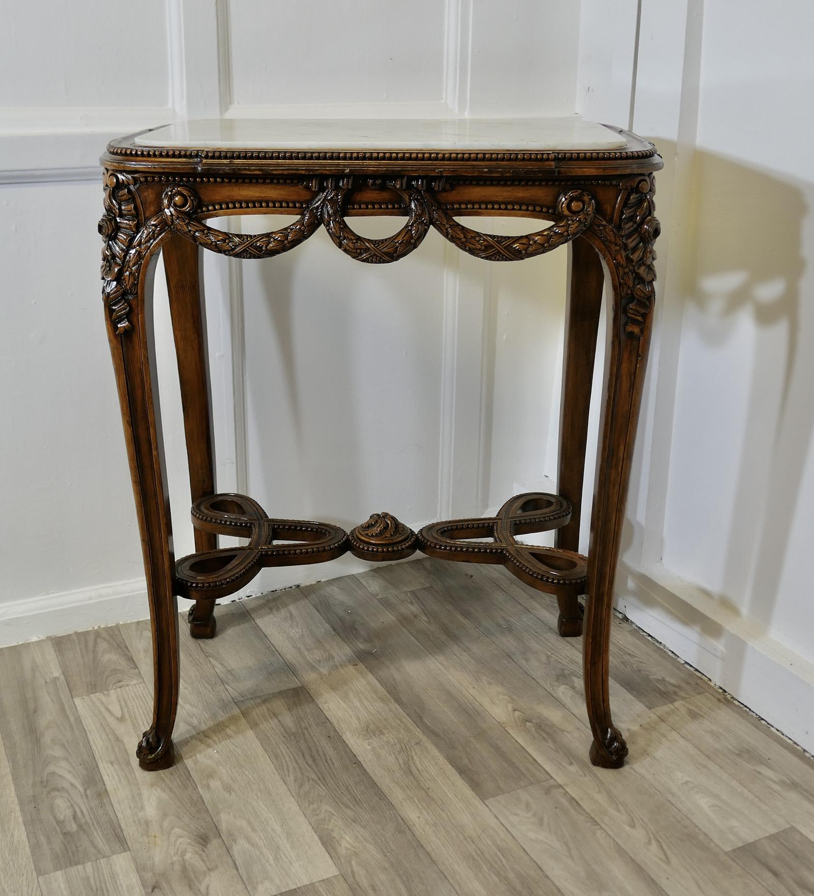 French Lamp Table with Carved Decoration & Marble Top (1 of 10)