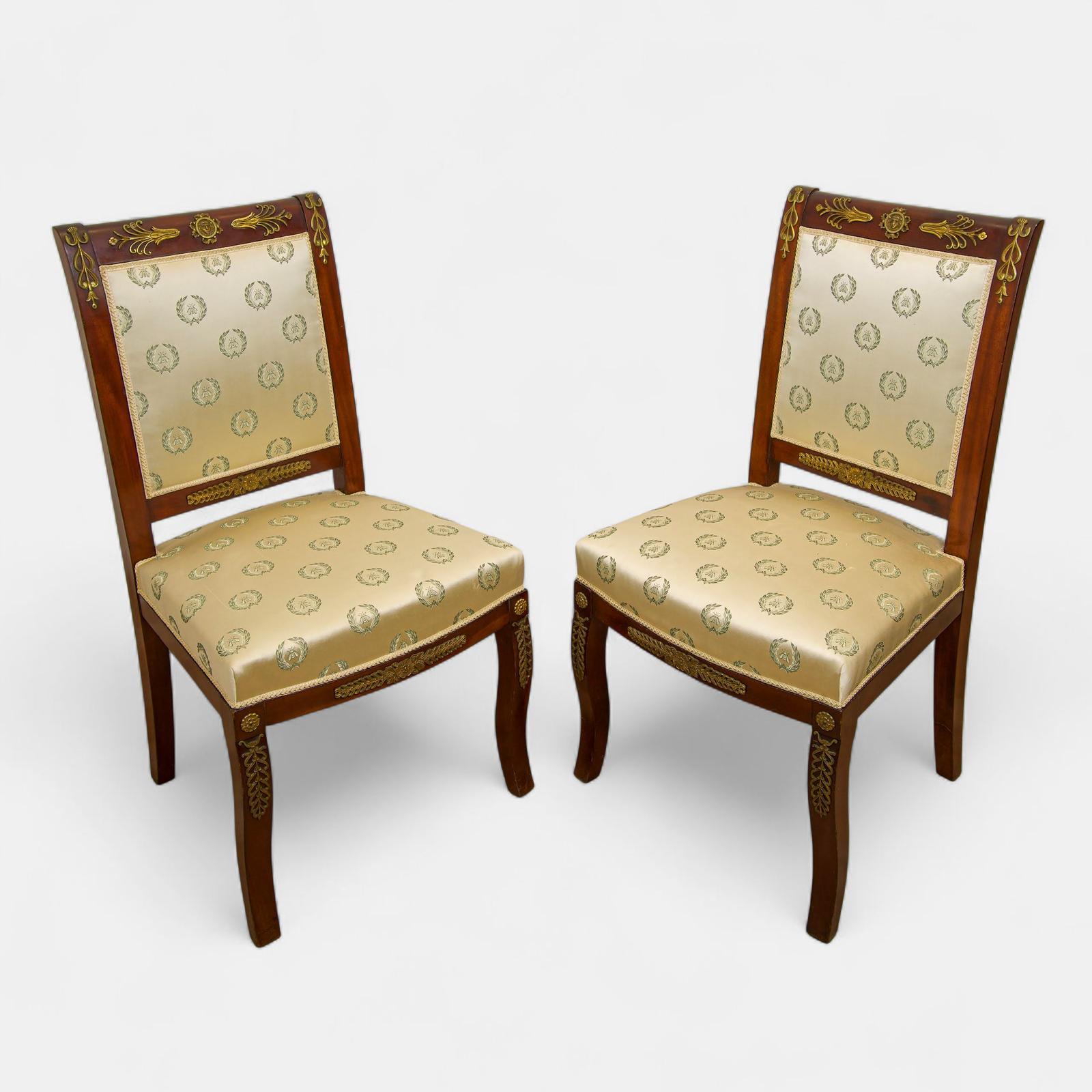 Pair of Antique French Empire Revival Side Chairs - Ormolu Mounts (1 of 6)