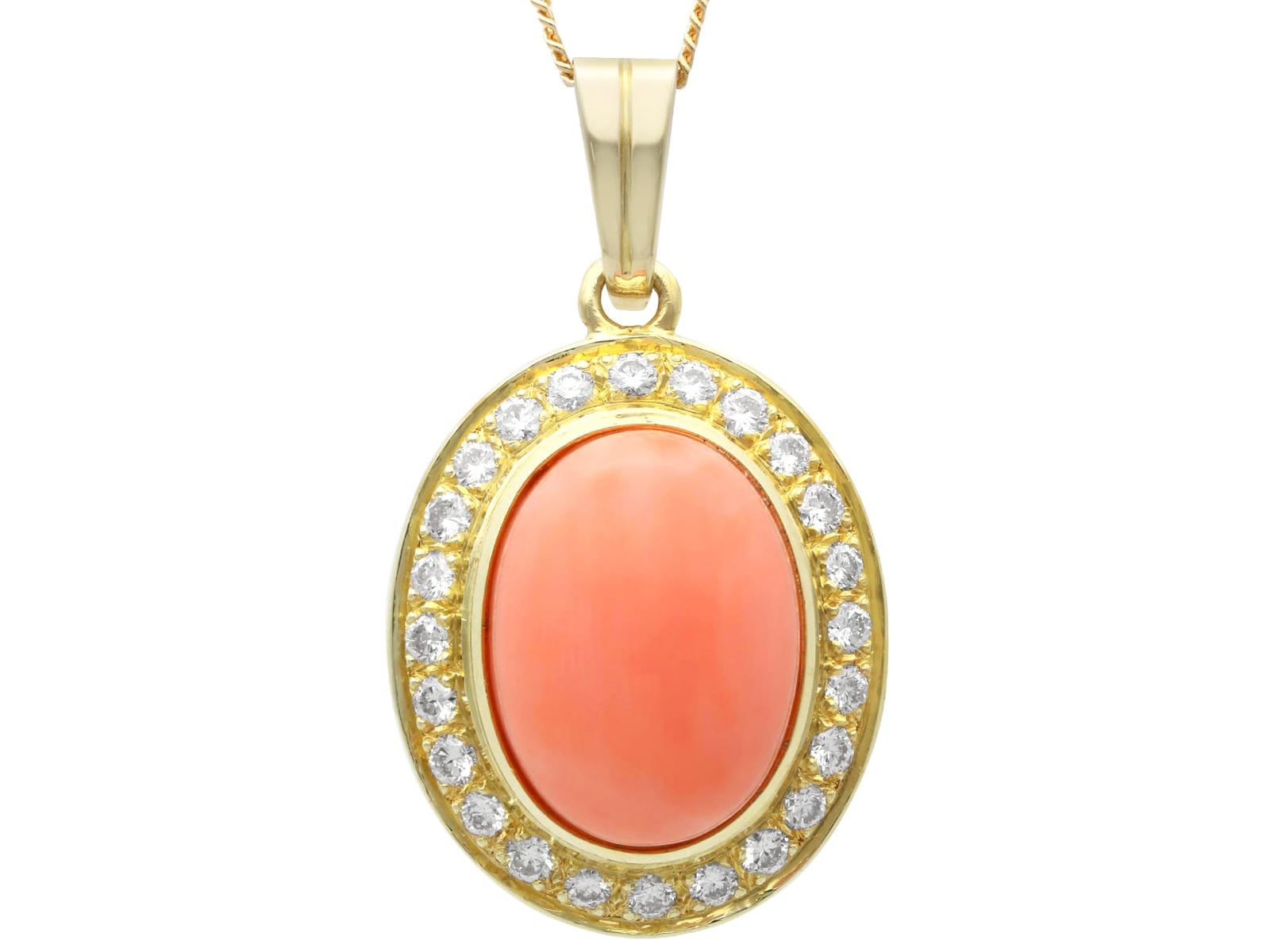 Vintage 9.27 ct Coral and 0.80 ct Diamond, 18ct Yellow Gold Pendant Circa 1960 (1 of 10) Vintage 9.27 ct Coral and 0.80 ct Diamond, 18ct Yellow Gold Pendant Circa 1960 (1 of 10)