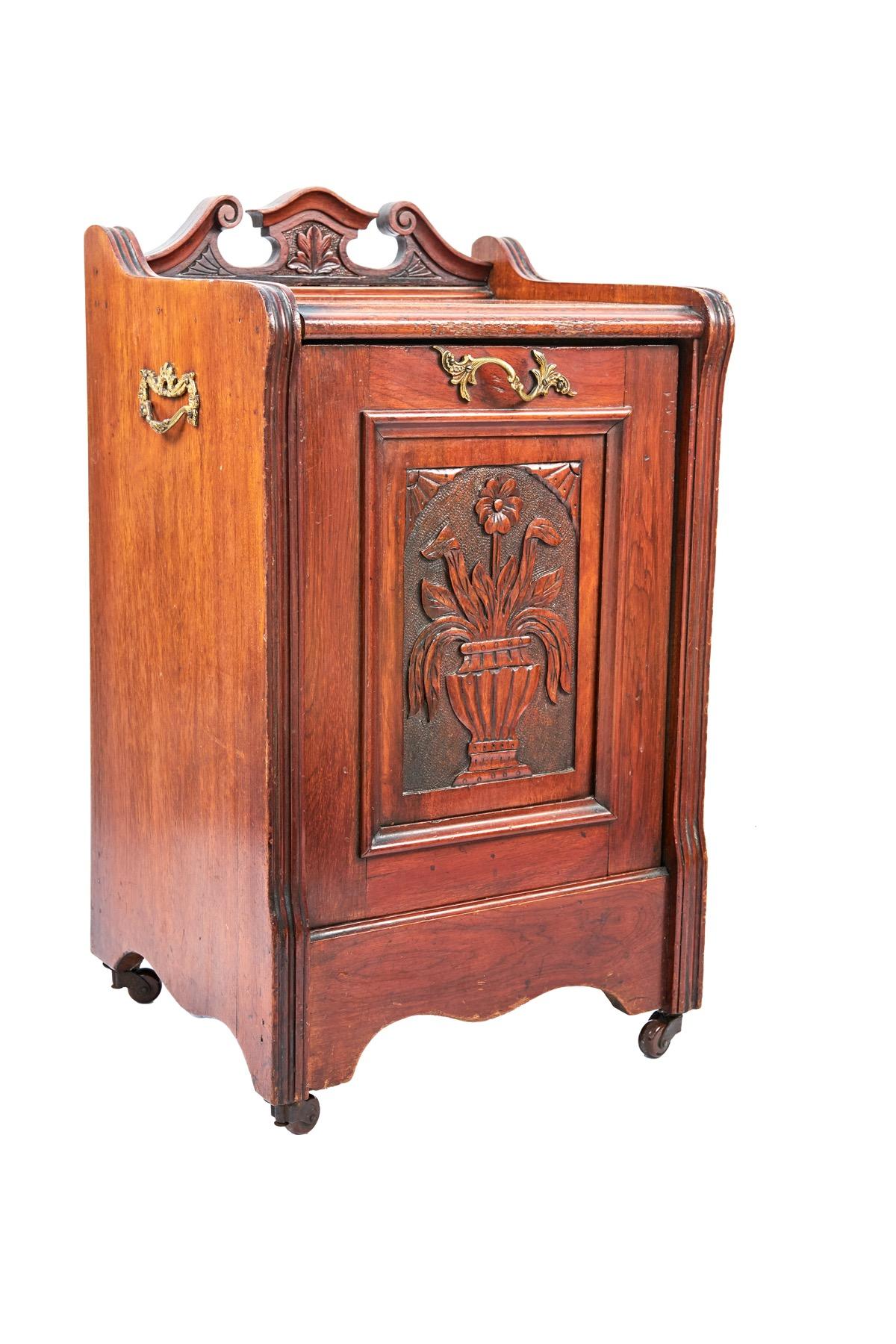 Antique Carved Mahogany Coal Box (1 of 7)