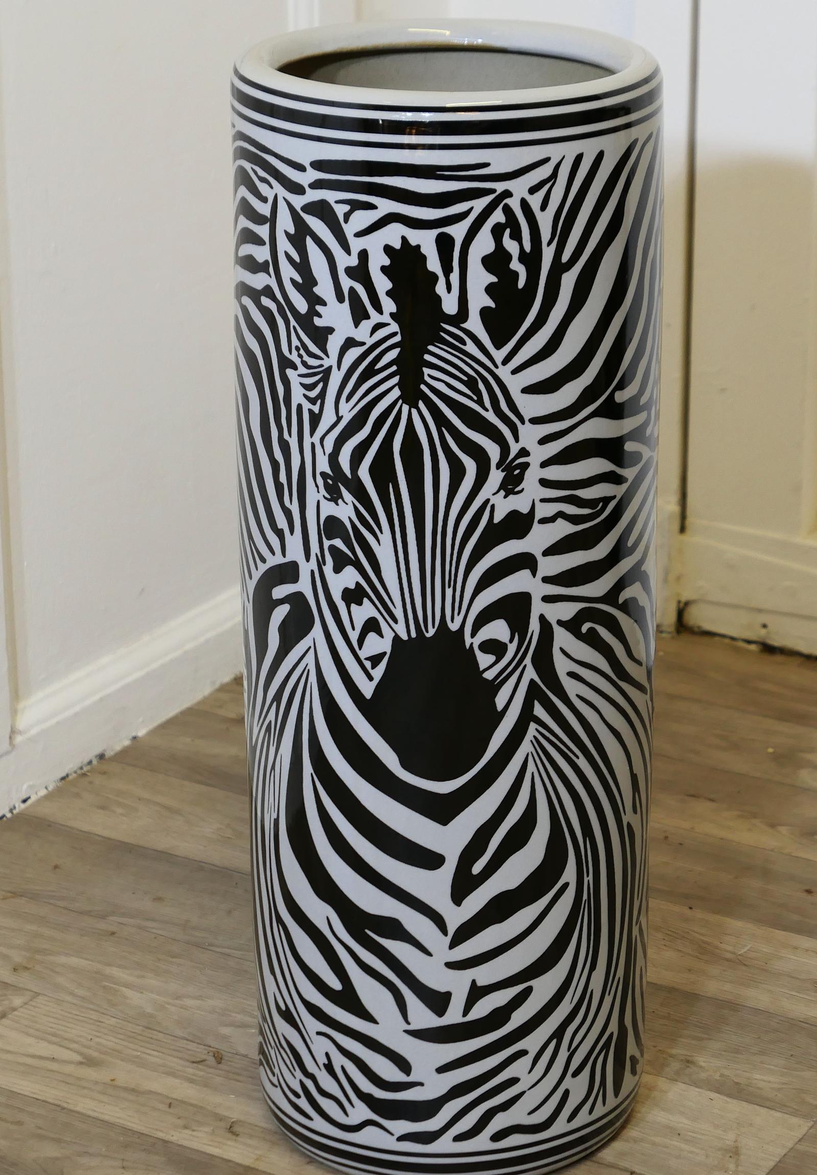 Large Zebra Design Floor Vase, Umbrella Stand (1 of 6)