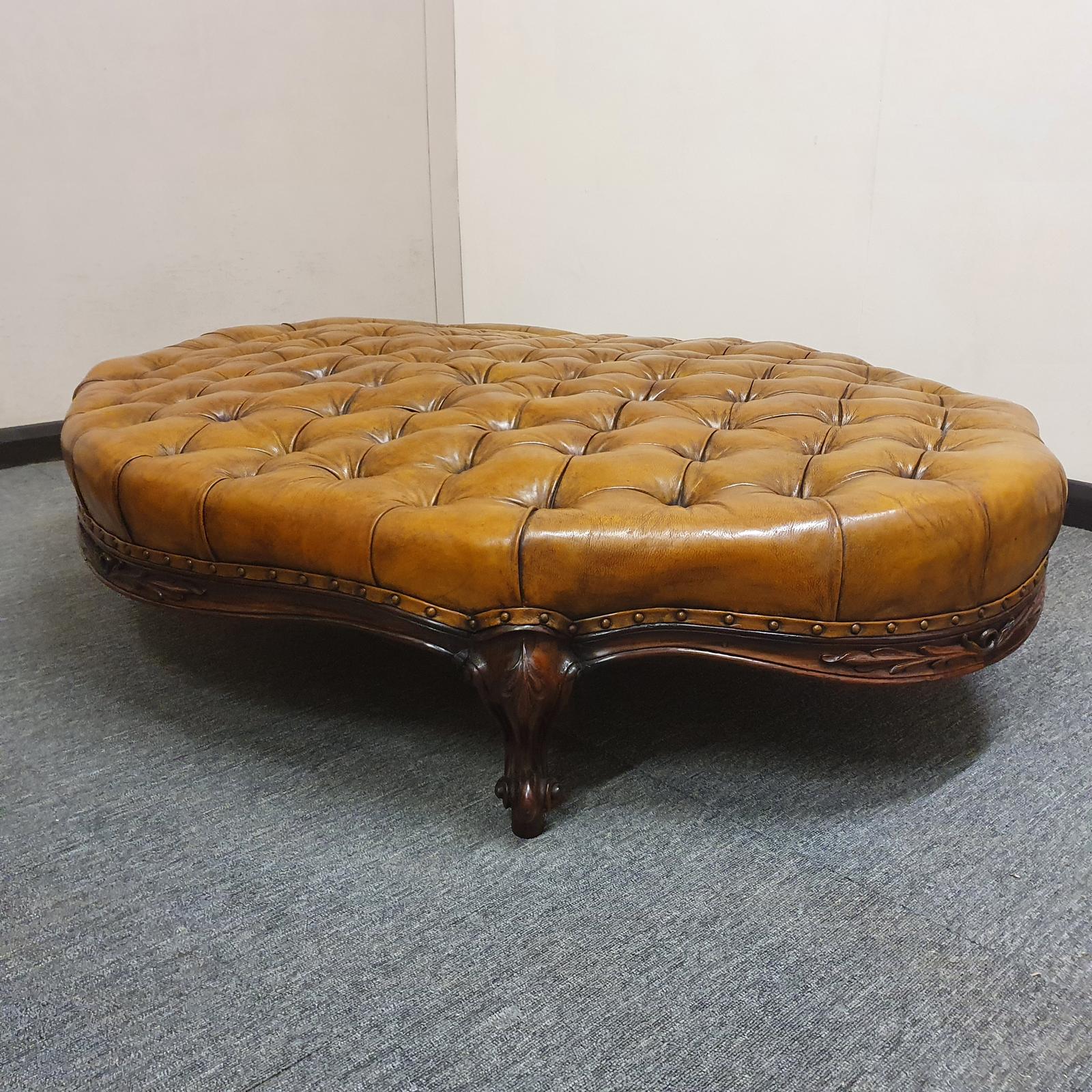 Deep Buttoned  Leather Rosewood Stool (1 of 8)