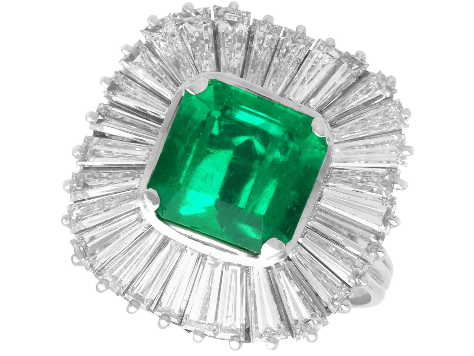 Vintage 3.20ct Emerald and 4.10ct Diamond, Platinum Ballerina Ring Circa 1950 (1 of 12)