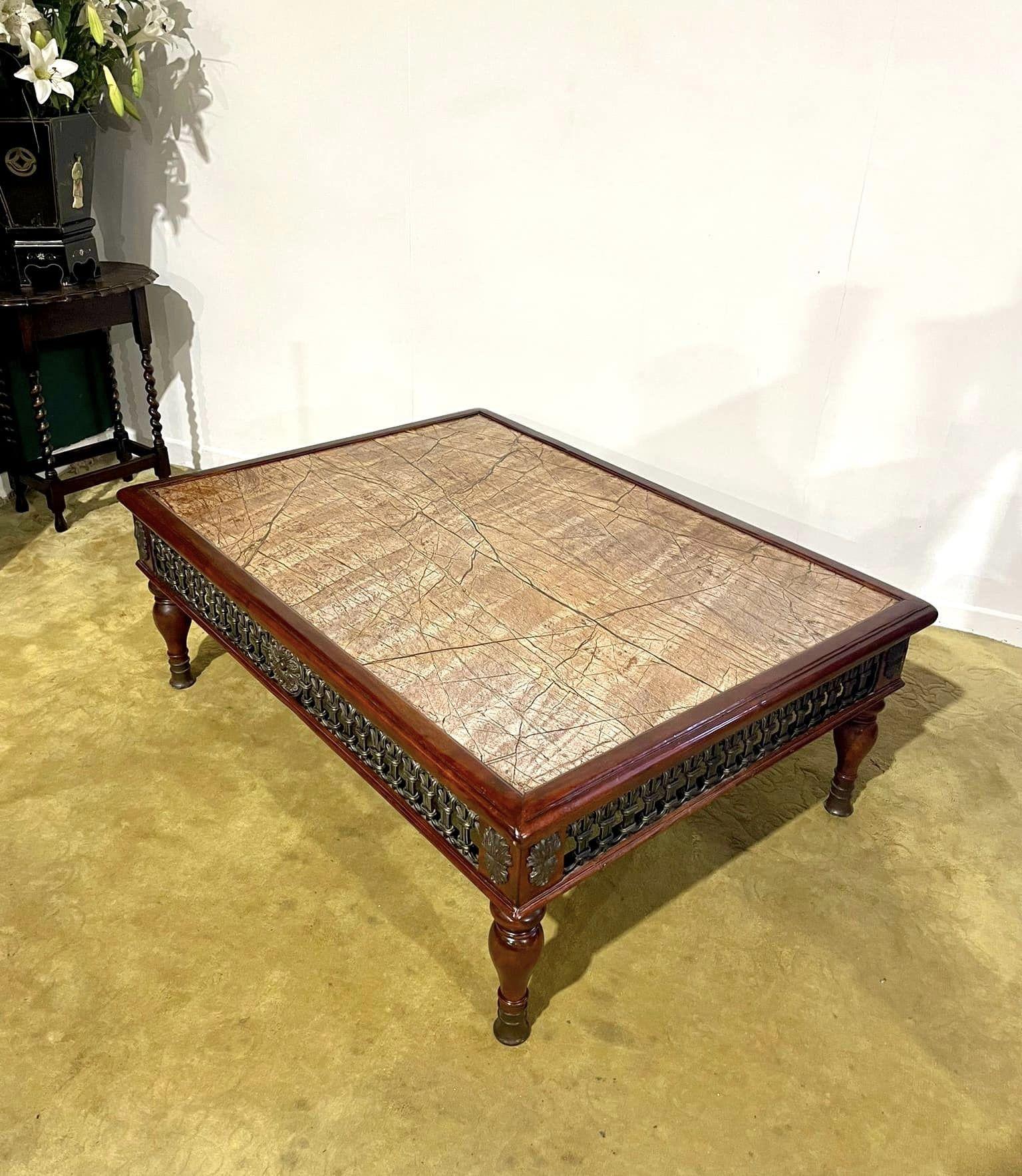 Spanish Mahogany & Wrought Iron Coffee Table With Slate Marble Top (1 of 11) Spanish Mahogany & Wrought Iron Coffee Table With Slate Marble Top (1 of 11)