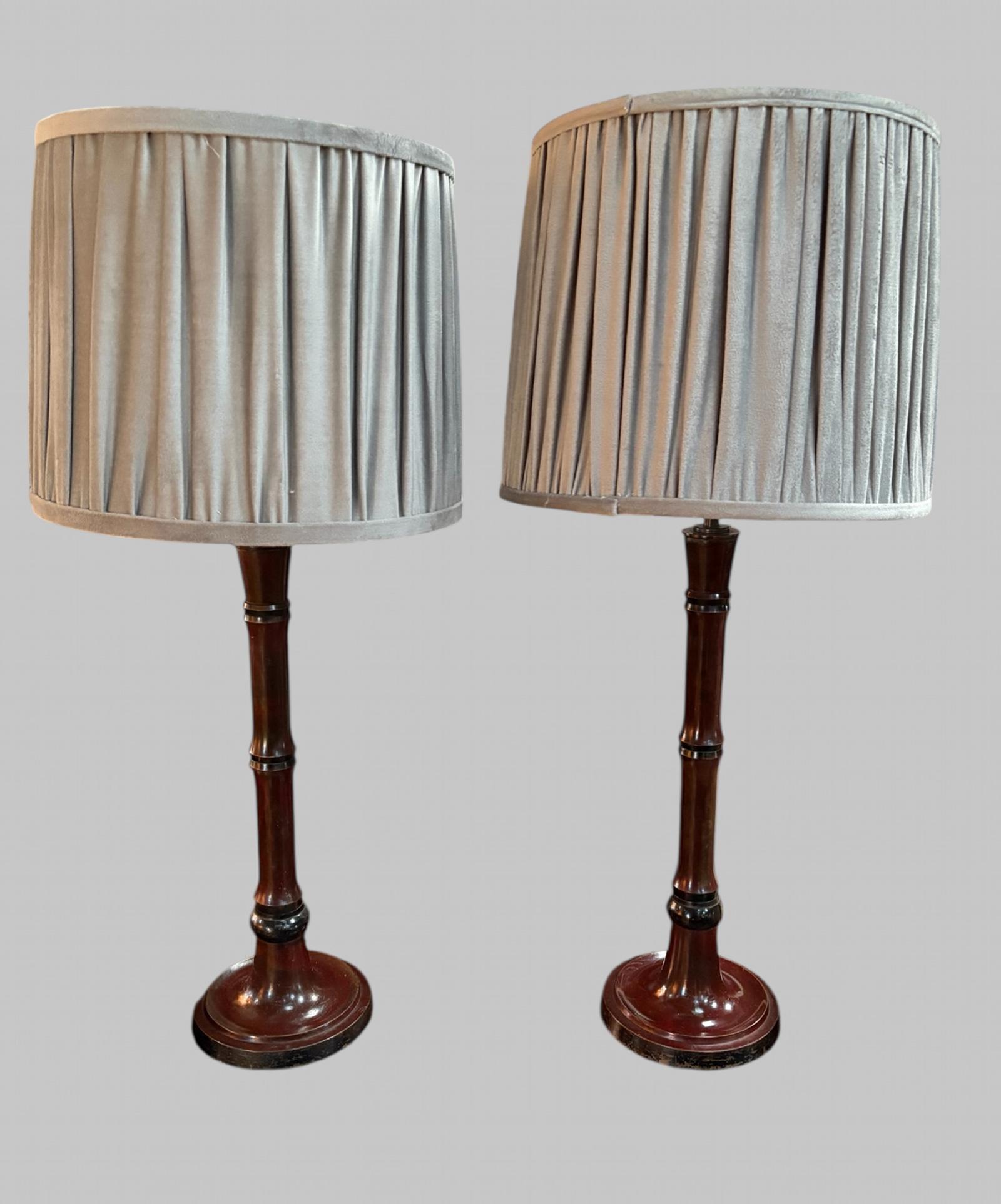 Pair of Burgundy OKA Table Lamps with Pleated Drum Shades (1 of 4)