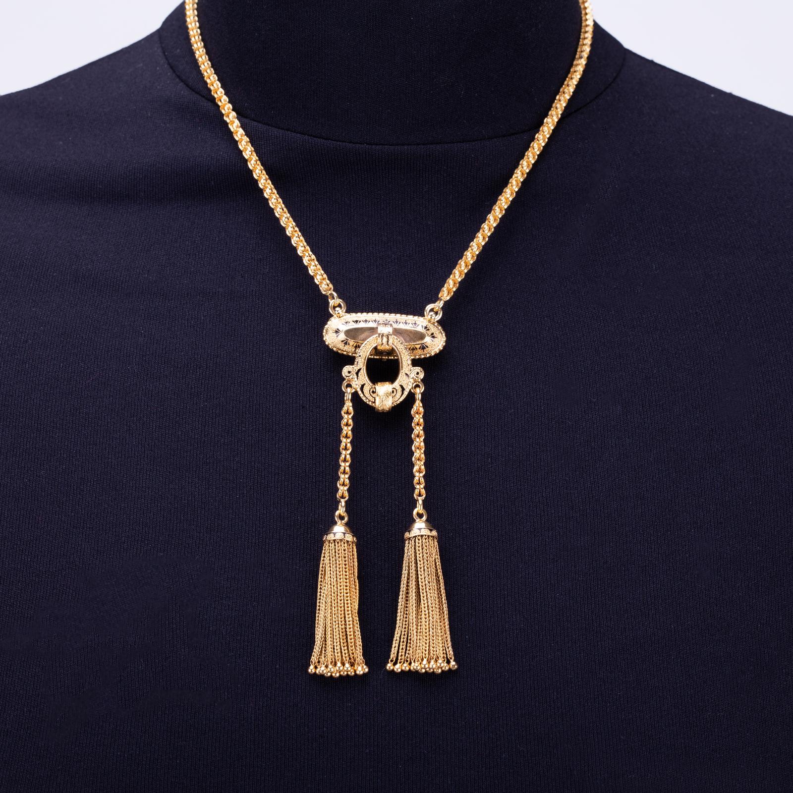 Antique Victorian Enamel 15 Carat Gold Tassel Necklace c.1860 (1 of 5) Antique Victorian Enamel 15 Carat Gold Tassel Necklace c.1860 (1 of 5)