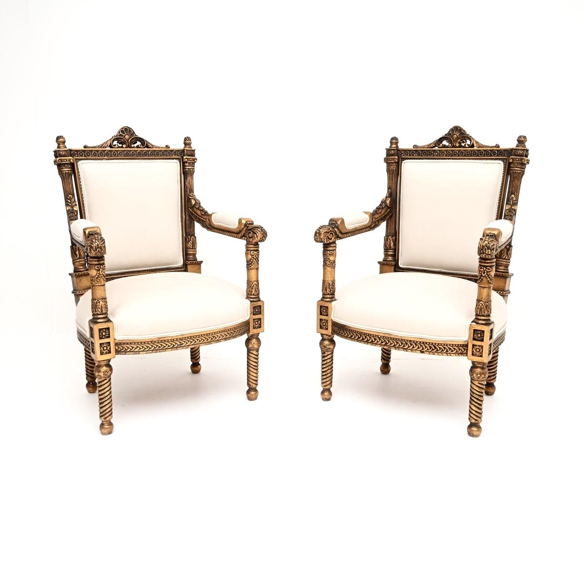 Pair of French Louis Style Carved Giltwood Armchairs (1 of 10) Pair of French Louis Style Carved Giltwood Armchairs (1 of 10)