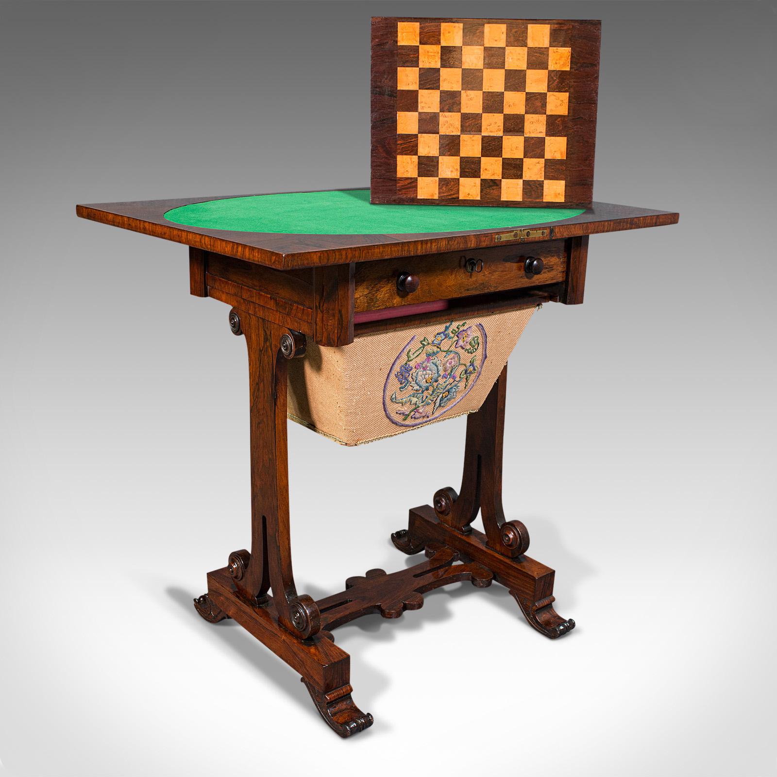 Antique Fold Over Games Table, English, Rosewood, Chess, Cards, Regency c.1820 (1 of 12)