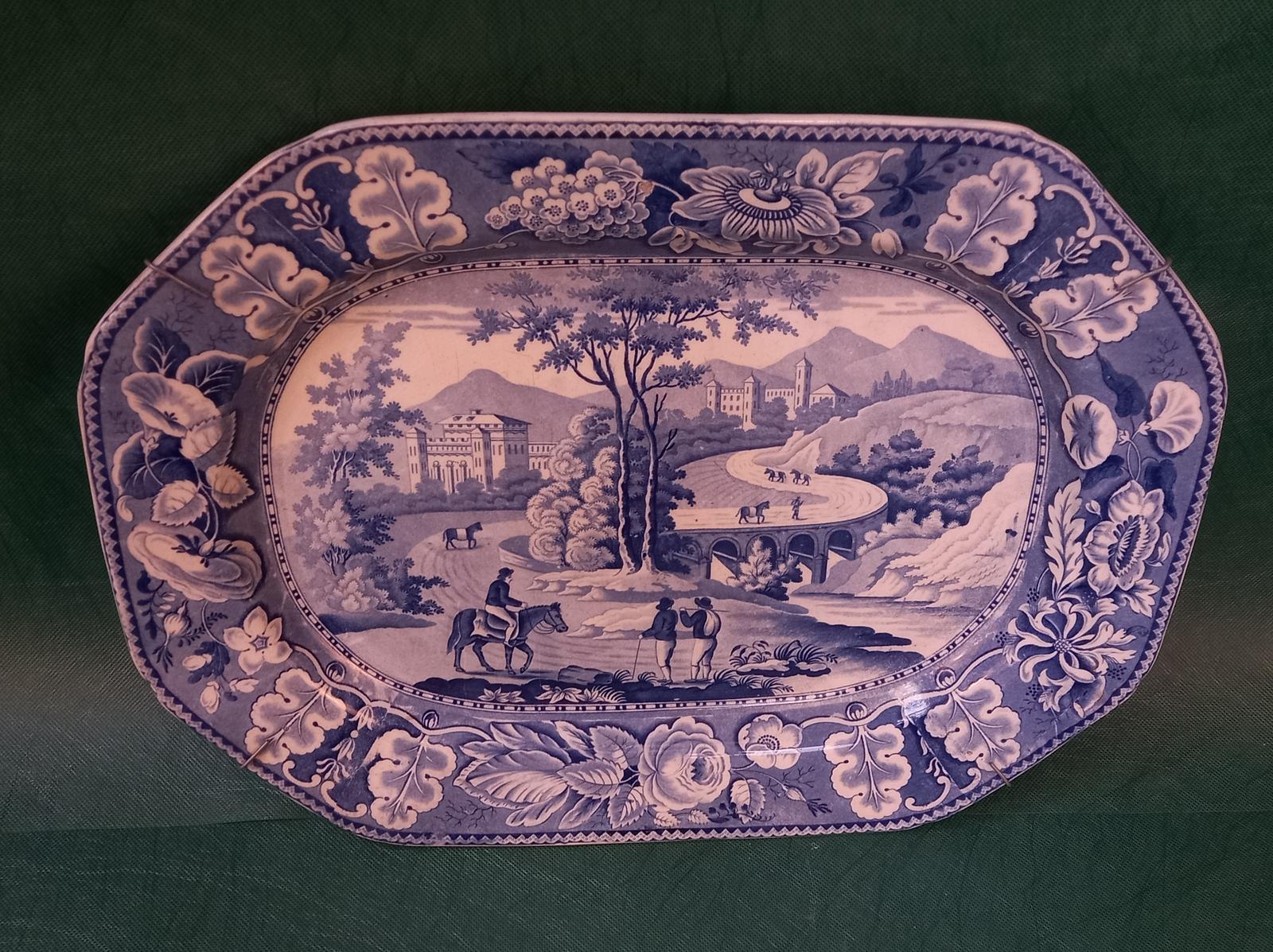 Antique Staffordshire Ashet/Platter - Blue and White (1 of 2)