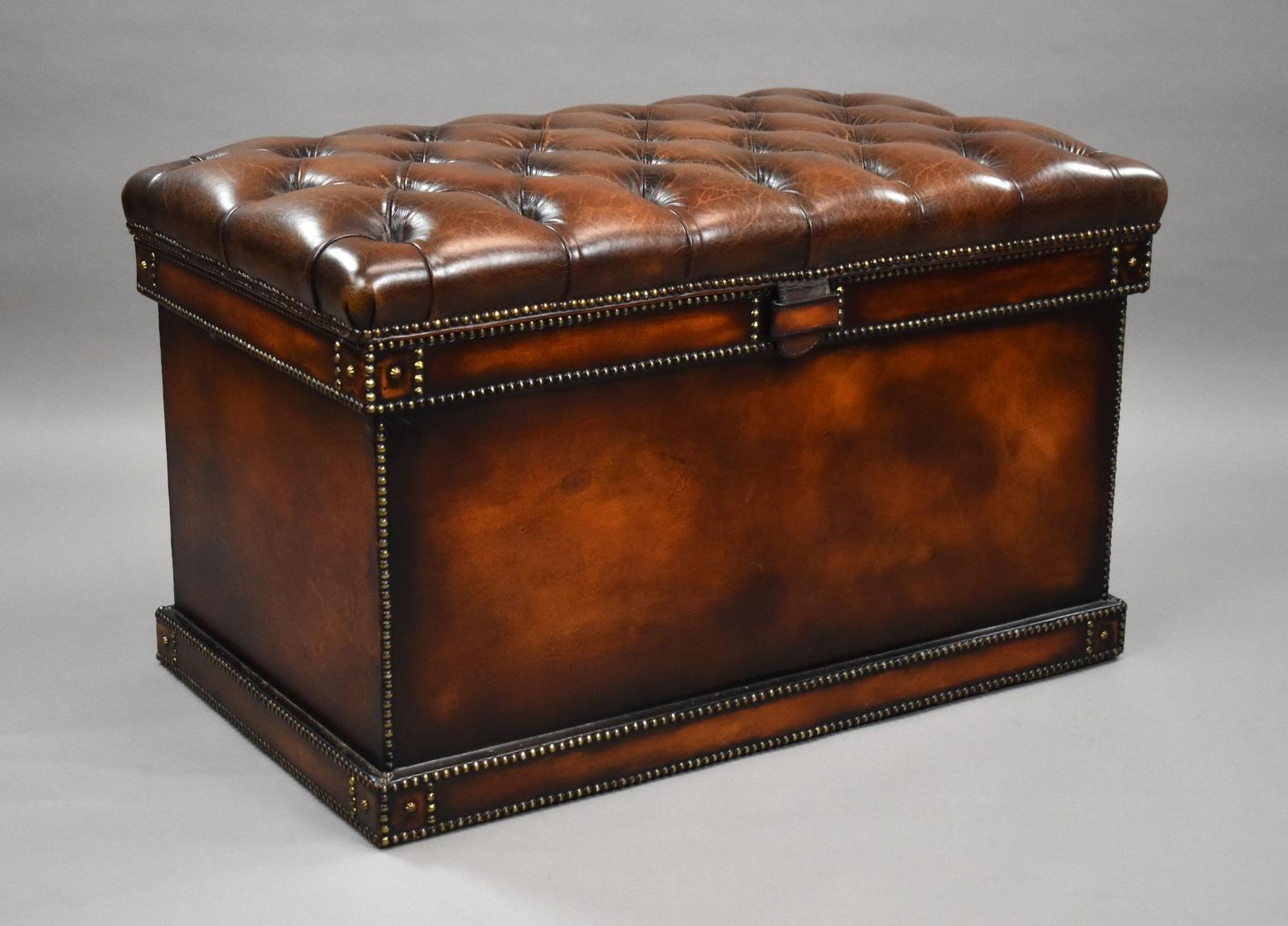Antique Hand Dyed Leather Ottoman (1 of 8)