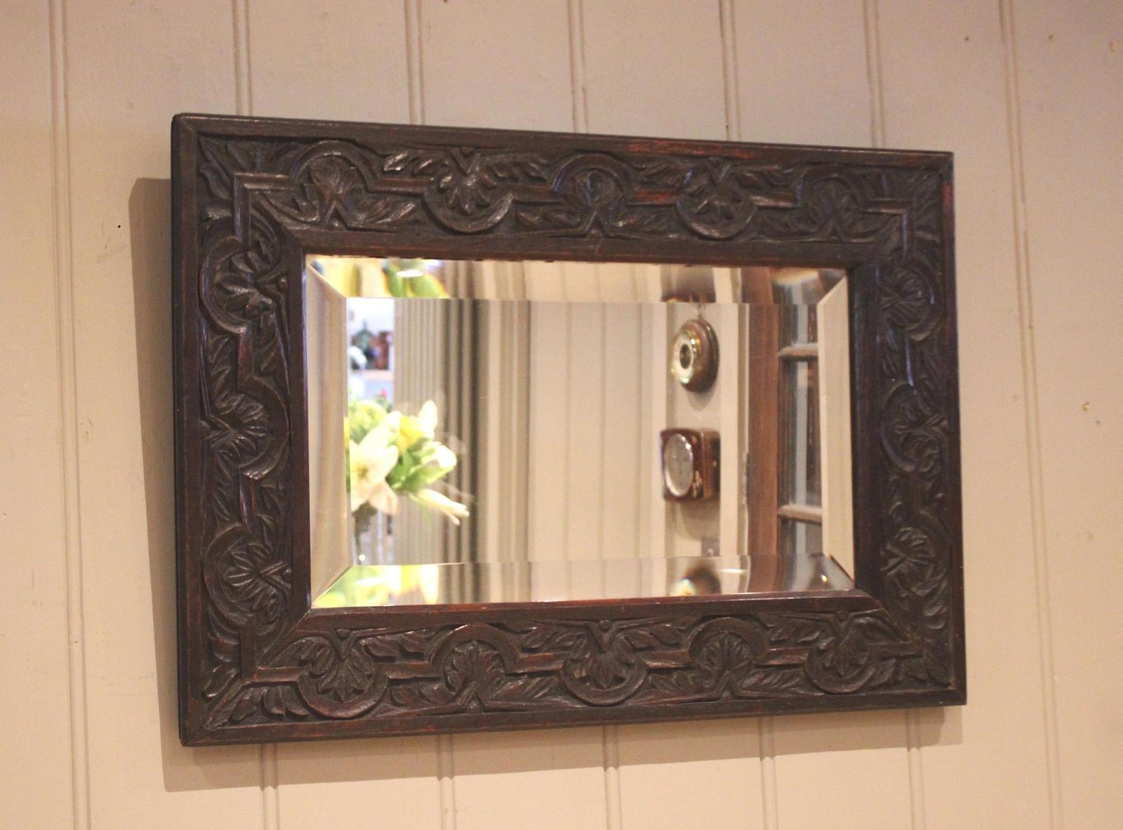 Victorian Carved Oak Rectangular Wall Mirror (1 of 10)