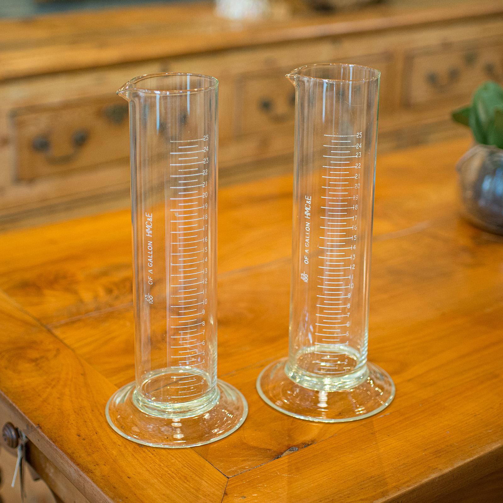Pair of Antique Customs & Excise Measures, English, Etched Glass Beakers c.1920 (1 of 9)