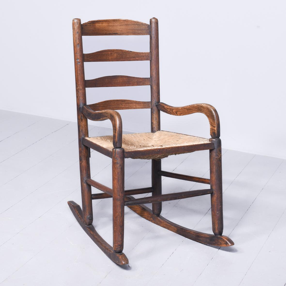 Victorian Oak & Ash Ladder-back Country Rocking Chair (1 of 7)