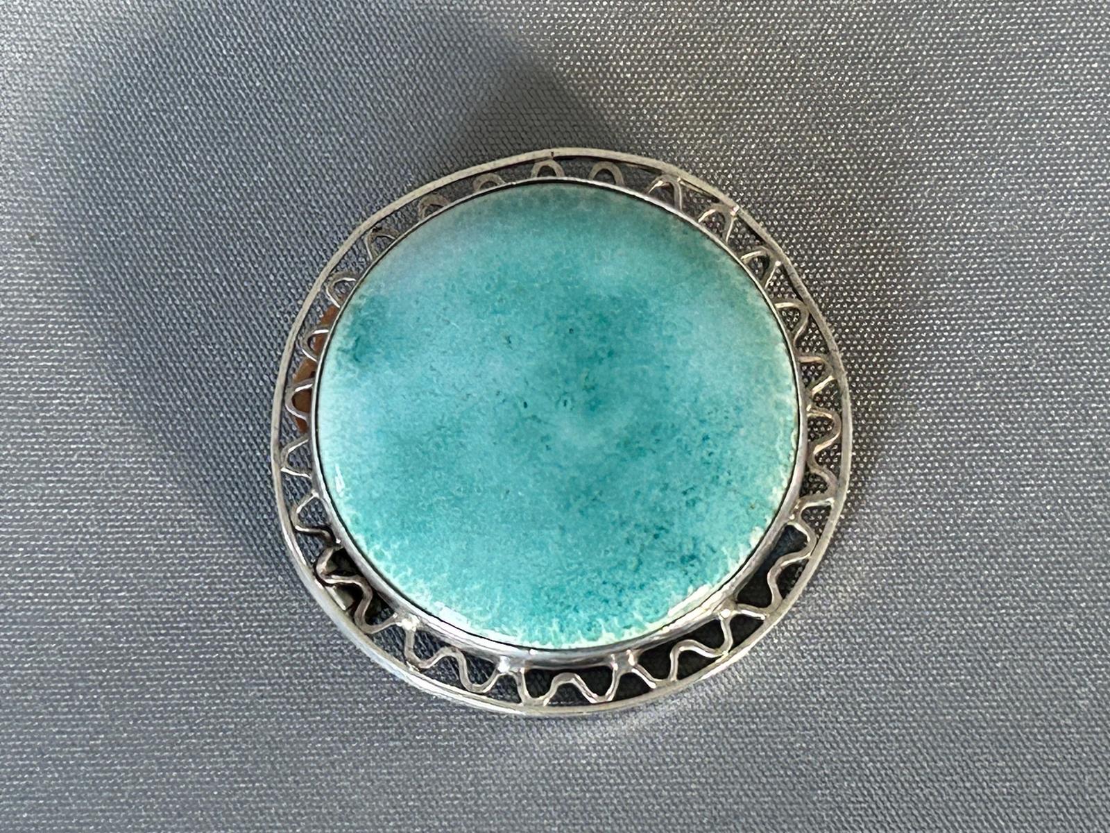 Edwardian Ceramic & Silver Ruskin Brooch (1 of 6)