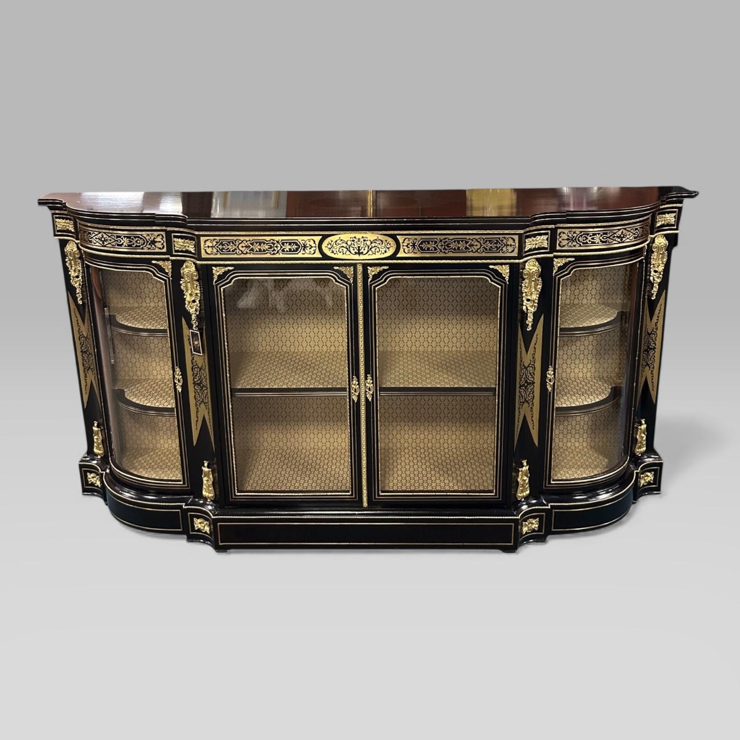 Antique Victorian Ebonised & Brass Ormolu Serpentine Boulle Credenza Sideboard (1 of 6) Antique Victorian Ebonised & Brass Ormolu Serpentine Boulle Credenza Sideboard (1 of 6)