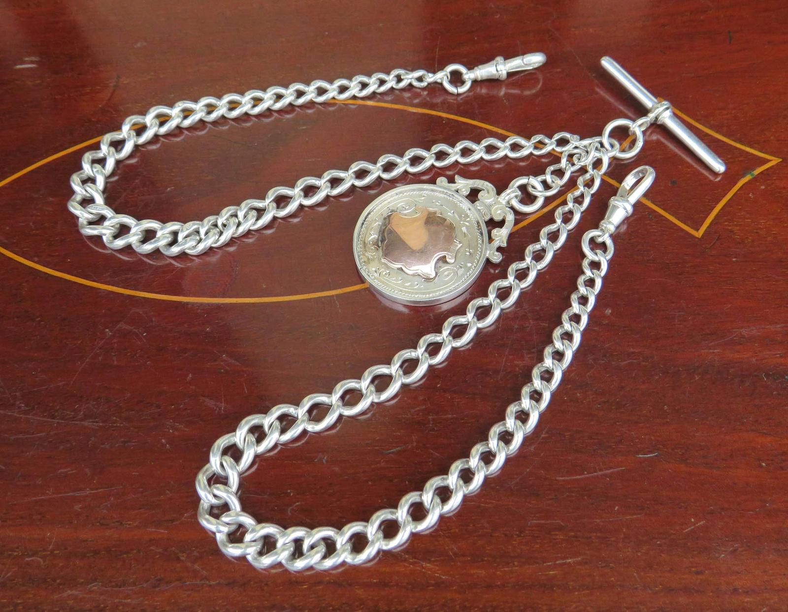 Antique Silver Double Watch Chain and Fob (1 of 3)