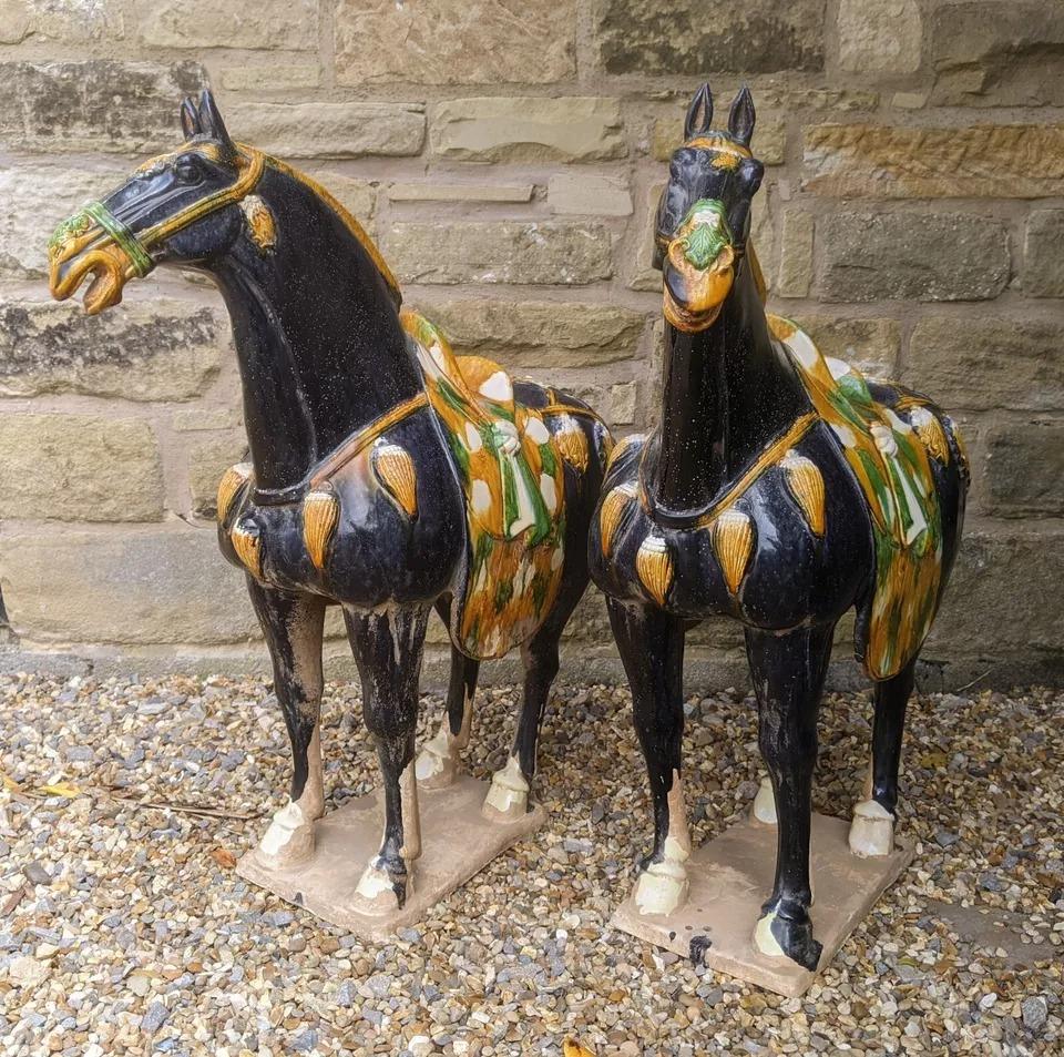 Handsome Pair of Large Chinese Tang Horses in Sancai Glaze (1 of 11)