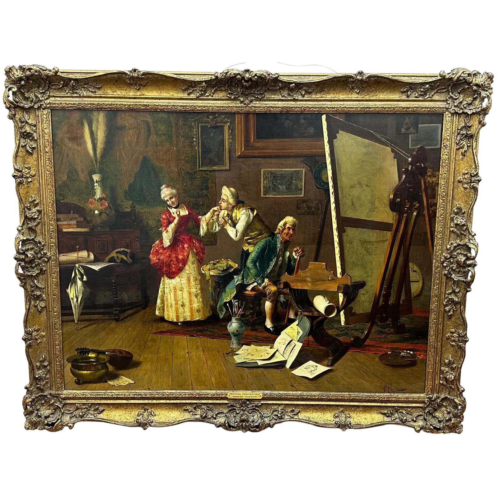 19th Century Italian Genre Mutual Admiration Oil Painting by Pompeo Massani (1 of 78)
