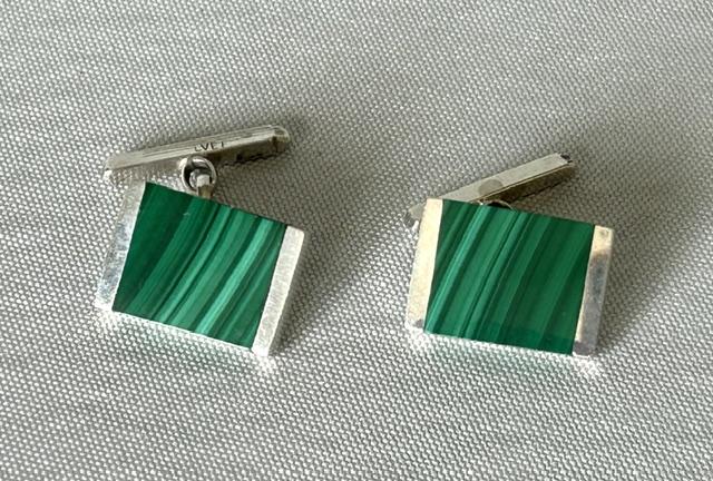 Pair of Art Deco Silver & Malachite Cufflinks (1 of 6) Pair of Art Deco Silver & Malachite Cufflinks (1 of 6)